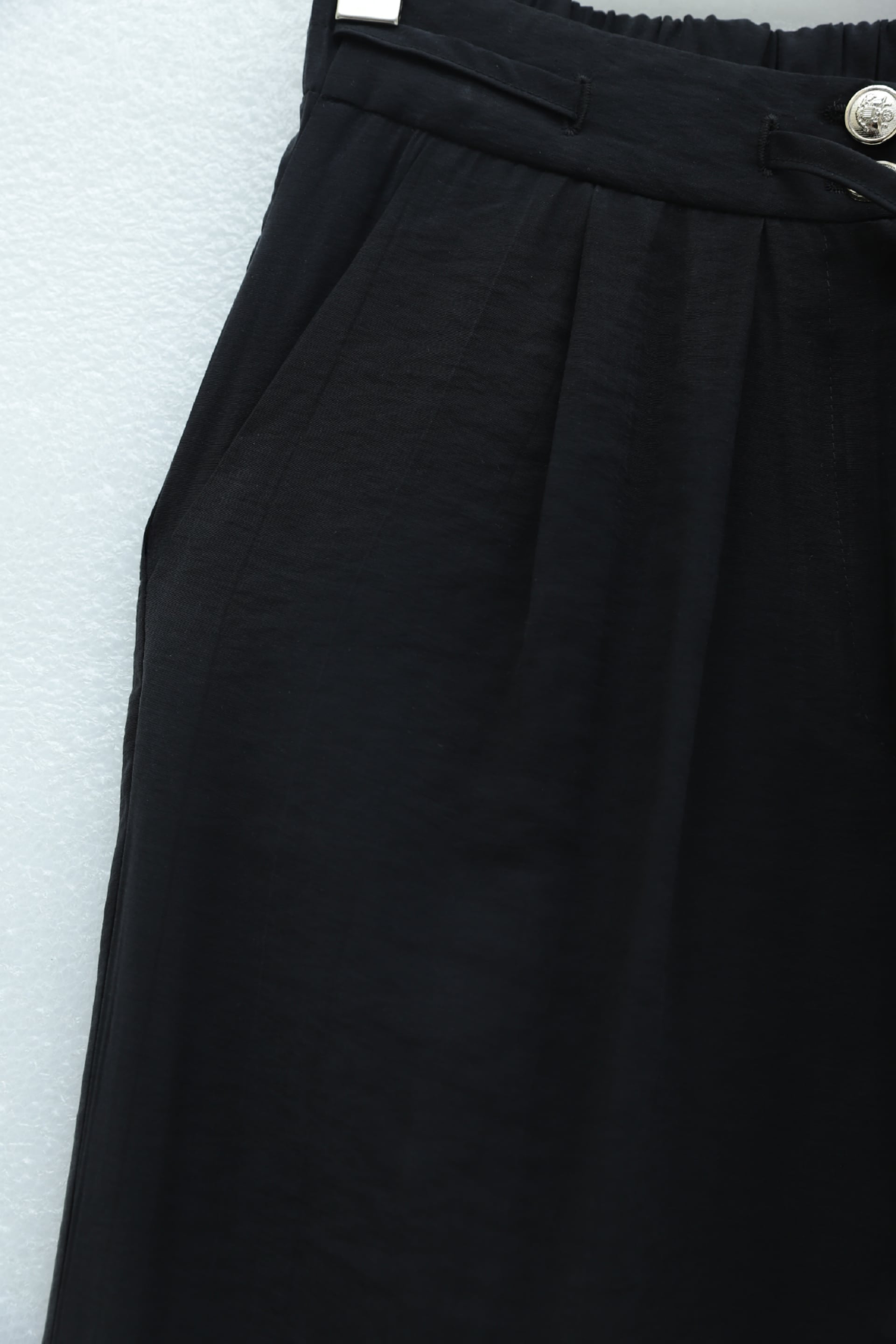 High Waist Tencel Trousers with Drawstring and Double Button - Black - Podyumplus - by Peralane - photo 6