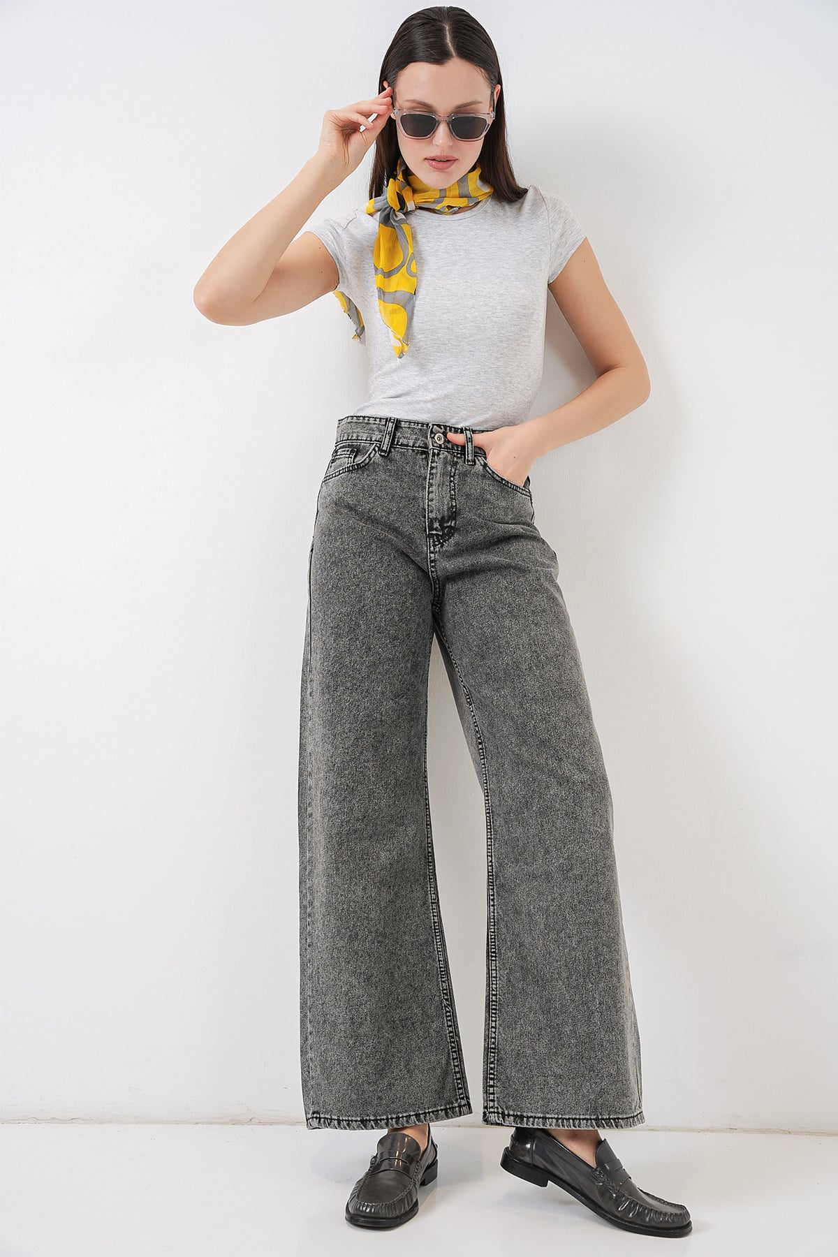 Women's Wide-Leg High-Waist Palazzo Jeans 6656 - Grey - Bigdart - by Peralane - photo 4