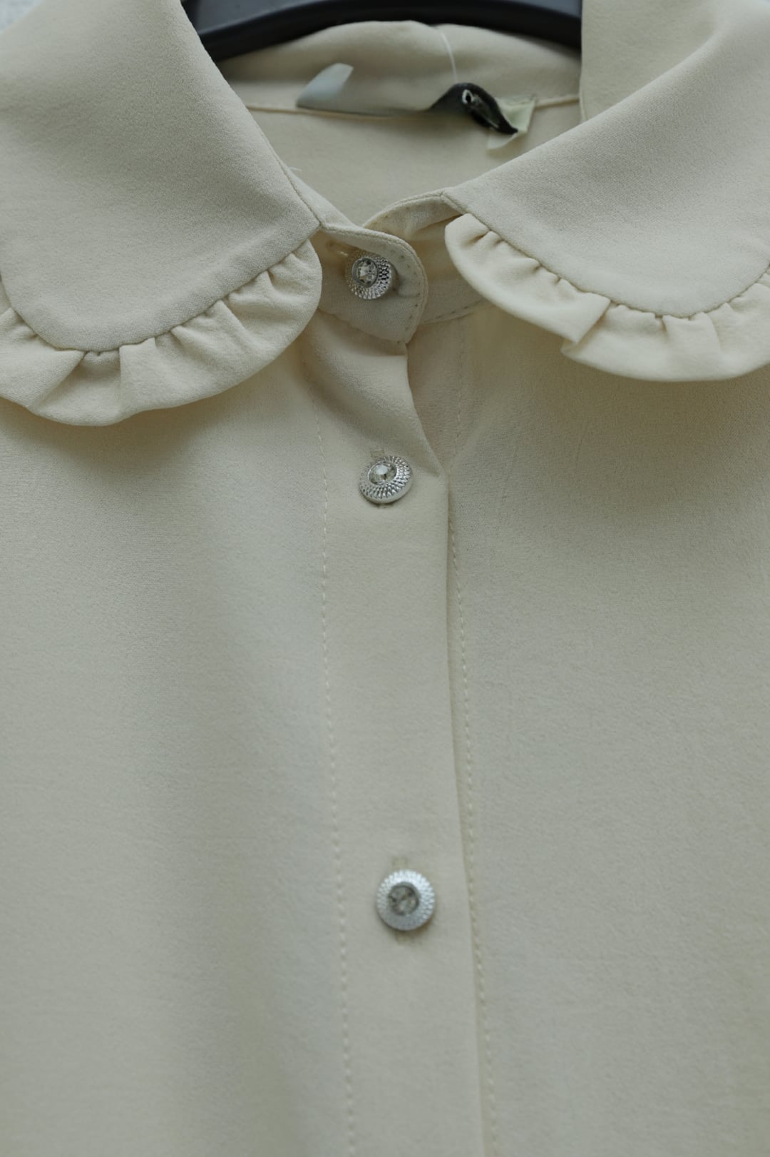Stone Button Bow Peter Pan Collar Imported Crepe Tunic - Beige - Podyumplus - by Peralane - photo 8