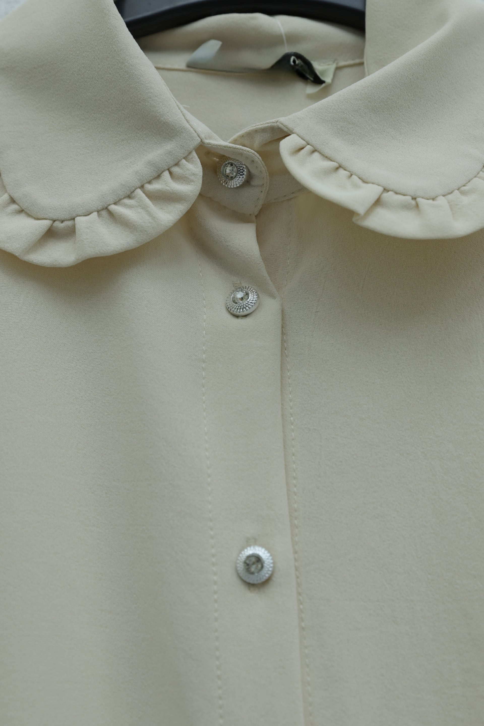 Stone Button Bow Peter Pan Collar Imported Crepe Tunic - Beige - Podyumplus - by Peralane - photo 8
