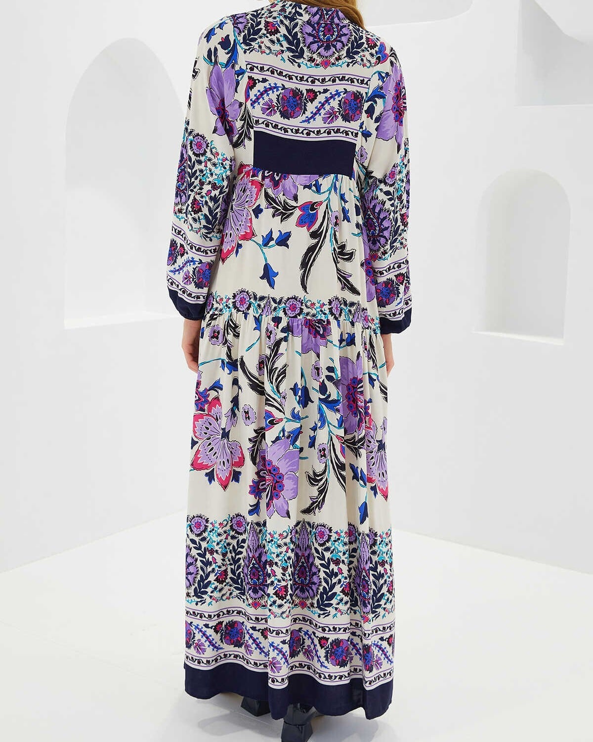 Women's Navy Blue Viscose Modest Floral Dress - Bigdart - by Peralane - photo 4
