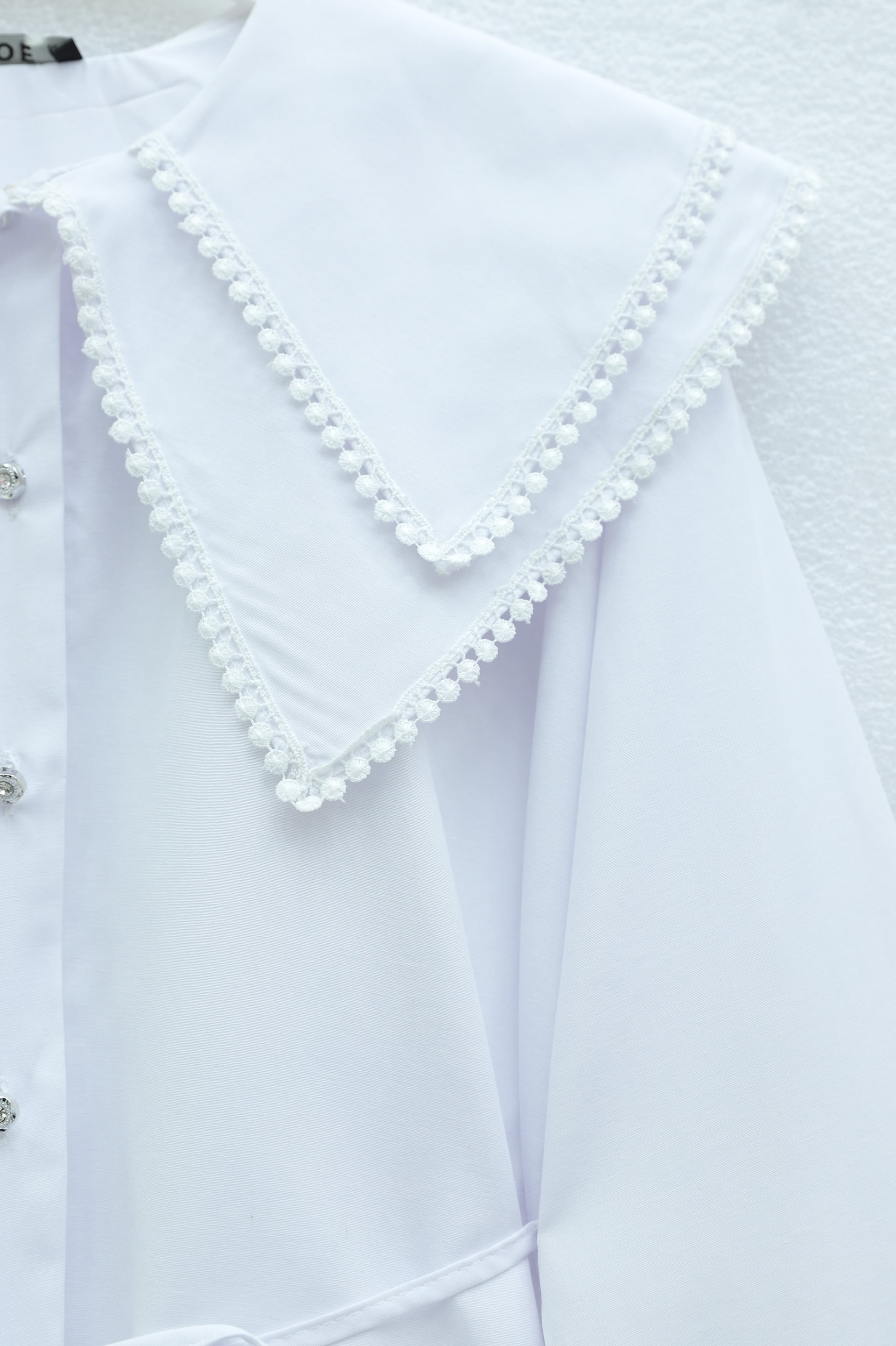 White Lace Collar Poplin Tunic with Tie Waist and Cuffs for Women - Podyumplus - by Peralane - photo 4