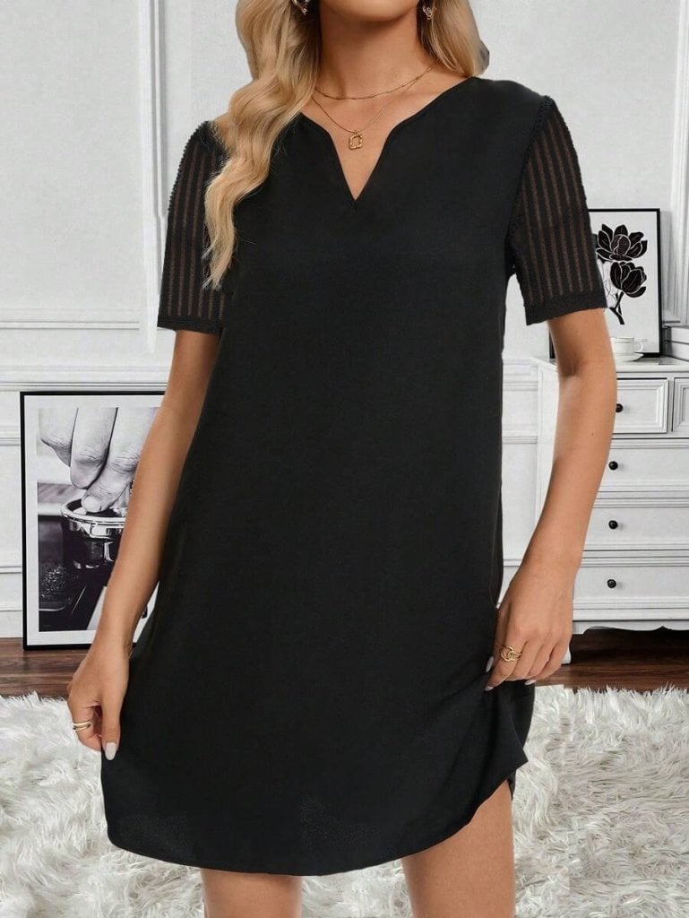 Women's Short Sleeve V-Neck Short Sequin Crepe Dress - Janes - by Peralane - photo 2