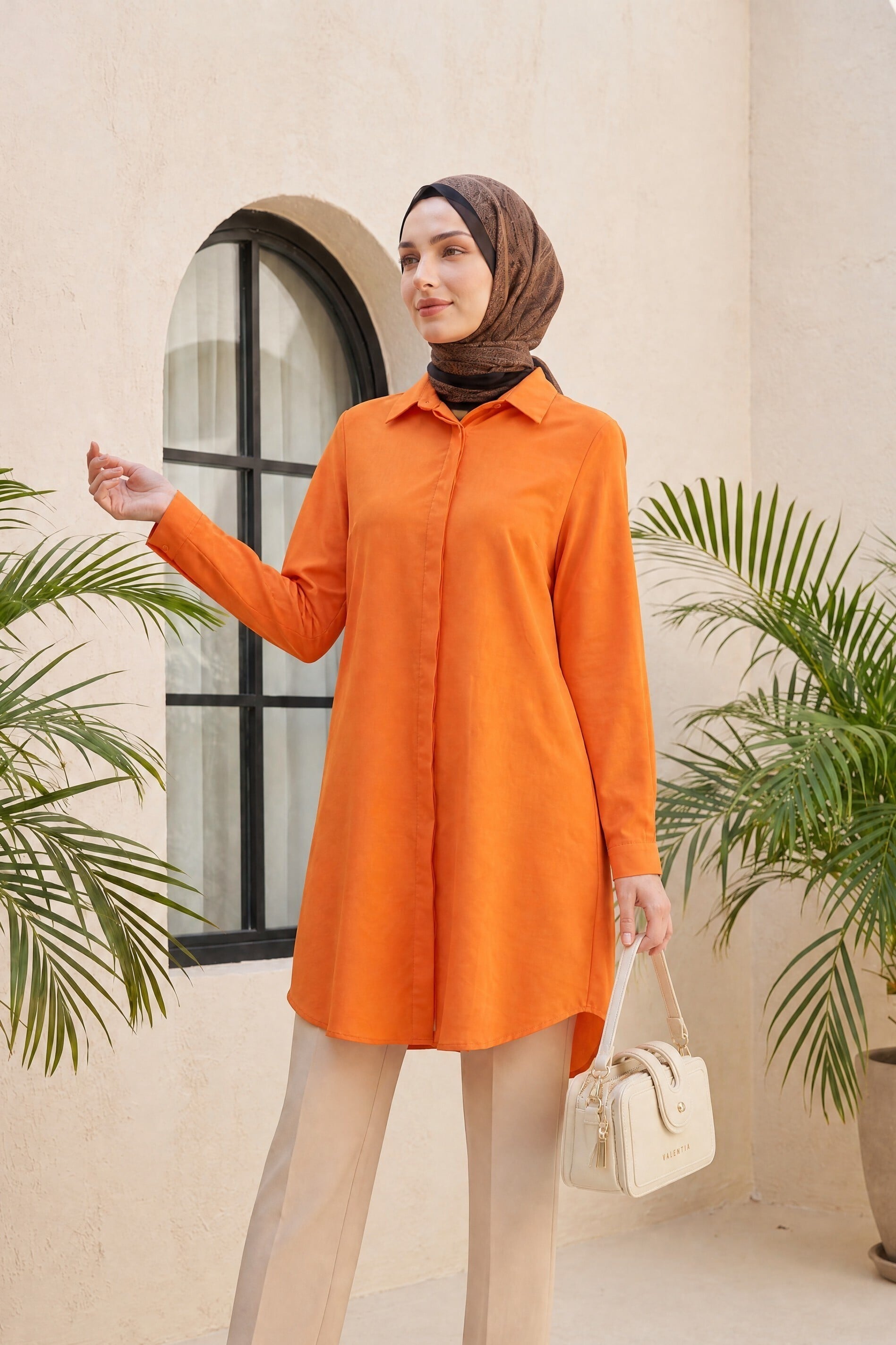 Hidden Button Oval Cut Long Shirt - Orange - Podyumplus - by Peralane - photo 2