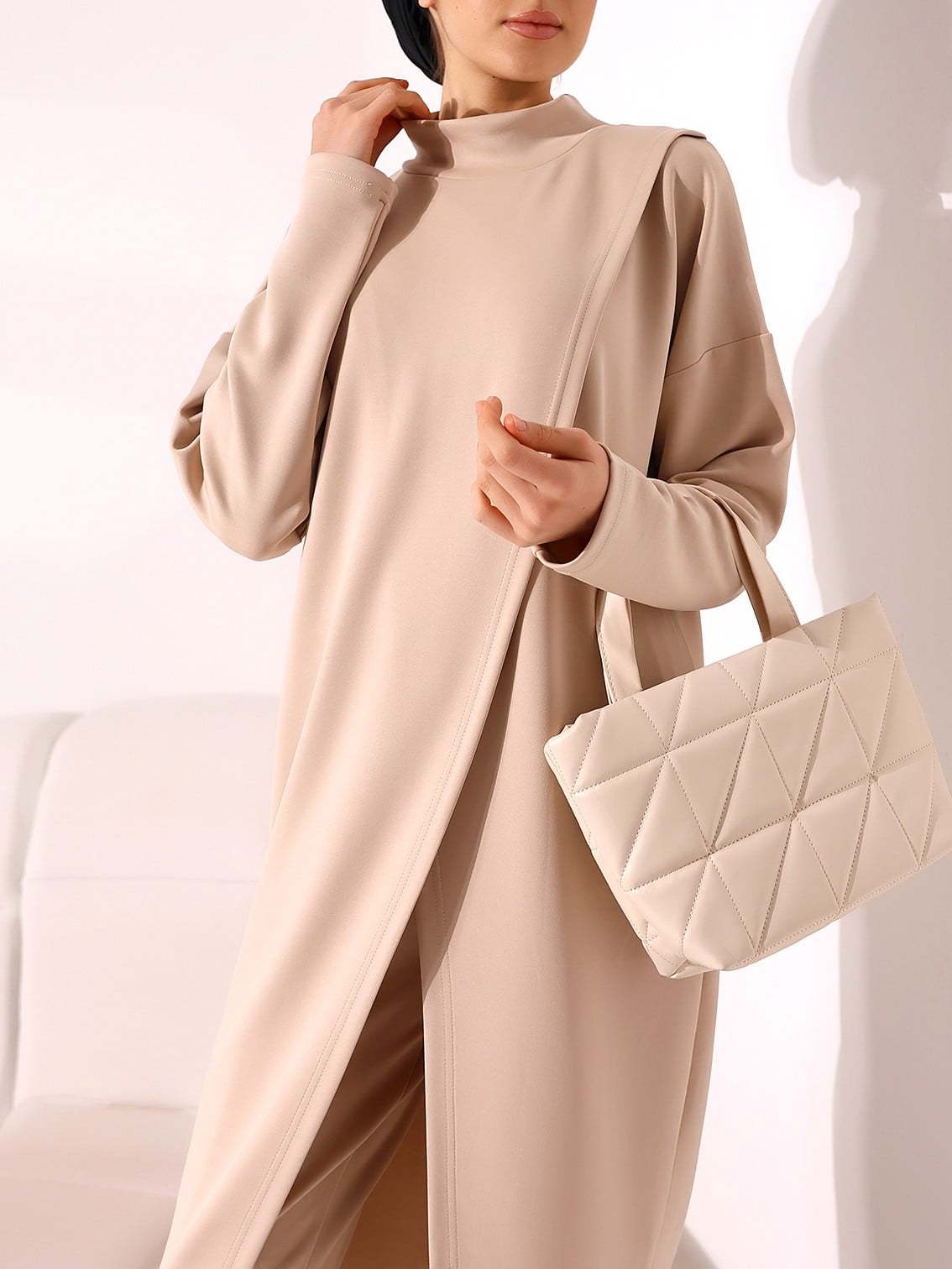 Beige Scuba Modest Tunic and Trouser Set - Podyumplus - by Peralane - photo 4