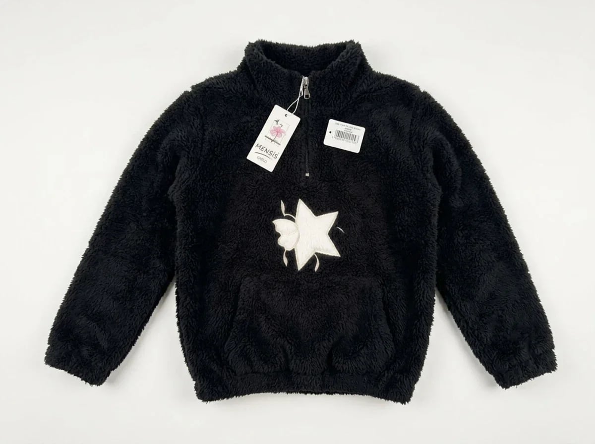 Girls' Quarter-Zip Fleece Sweatshirt with Star and Butterfly Appliqué - Mensis - by Peralane