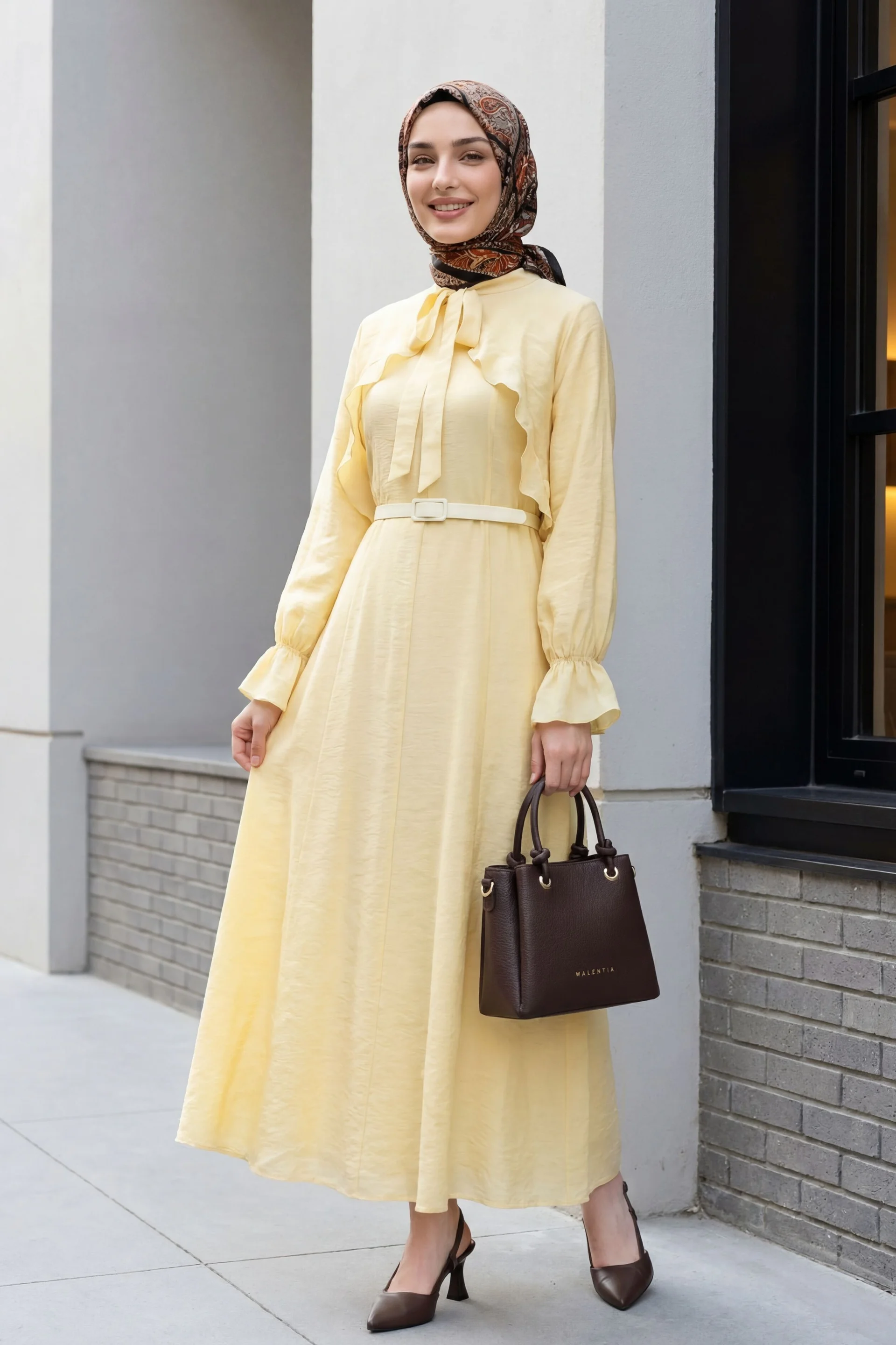 Pale Yellow Two-Piece Tulle Voile Dress with Detachable Bolero and Belt - Podyumplus - by Peralane - photo 4