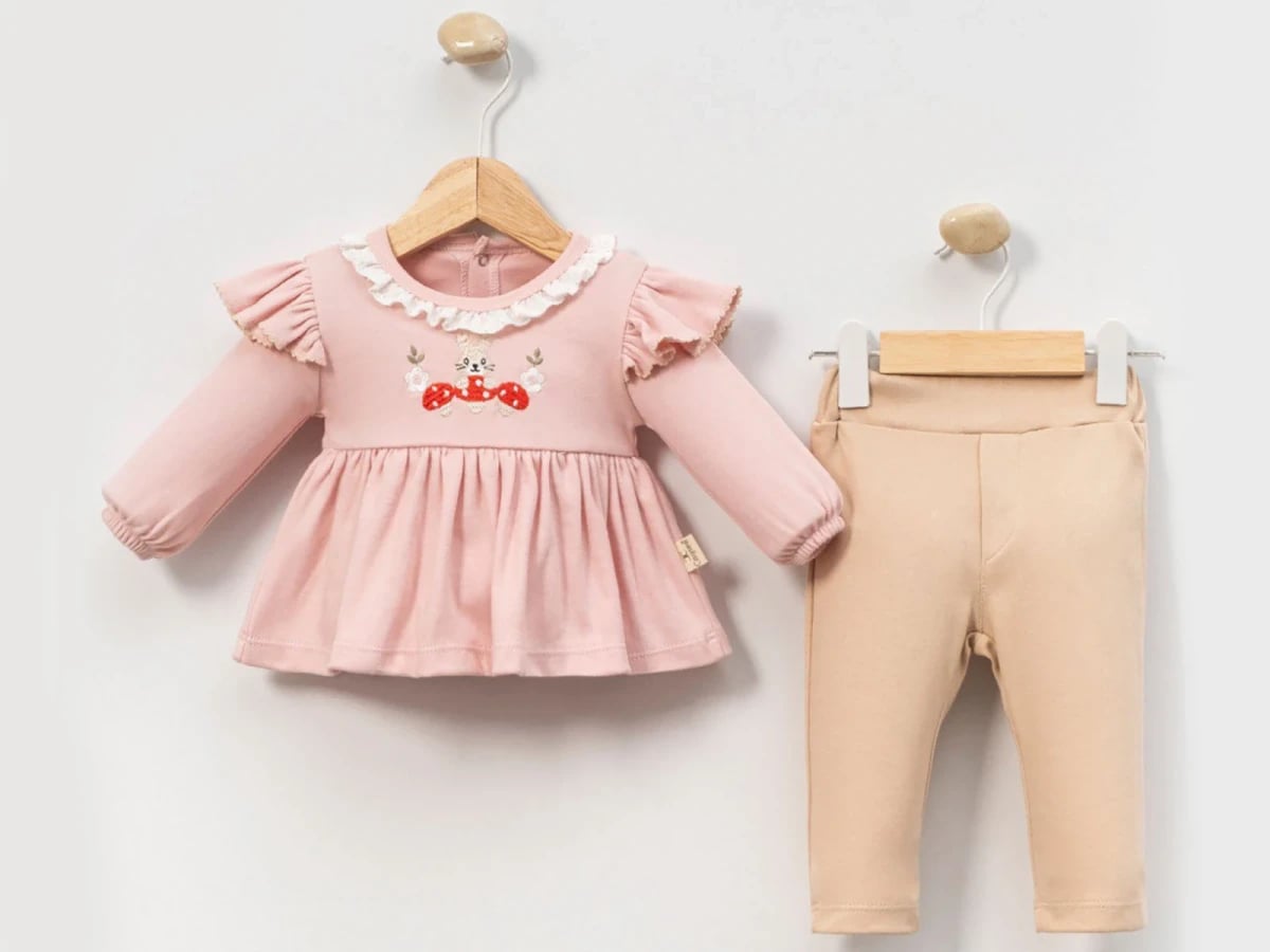 Pink Rabbit Embroidery Baby Girls' Set with Top and Leggings - Cayzen - by Peralane