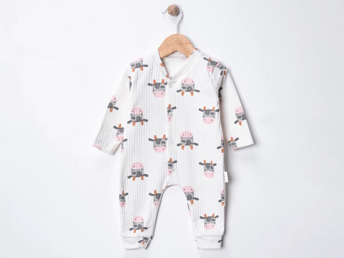 Baby Boys' Cow Print Romper with Feet - White (Pack of 3) - Supermini - by Peralane