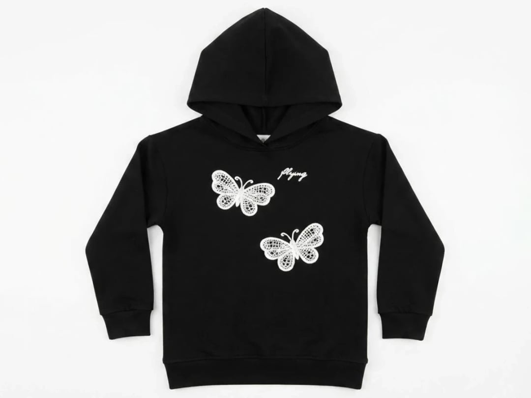 Girls' Butterfly Hooded Sweatshirt - Black - CMK - by Peralane