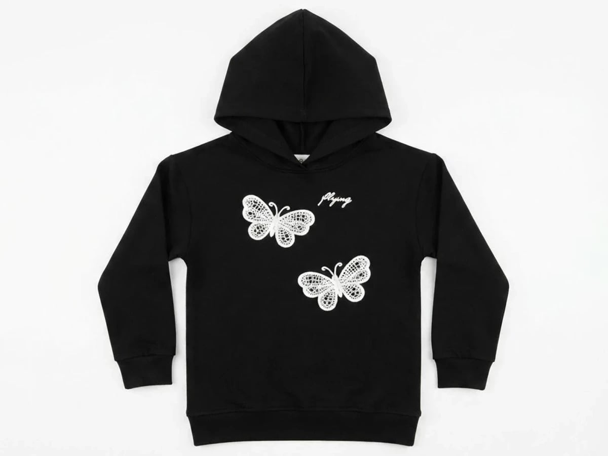 Girls' Butterfly Hooded Sweatshirt - Black - CMK - by Peralane