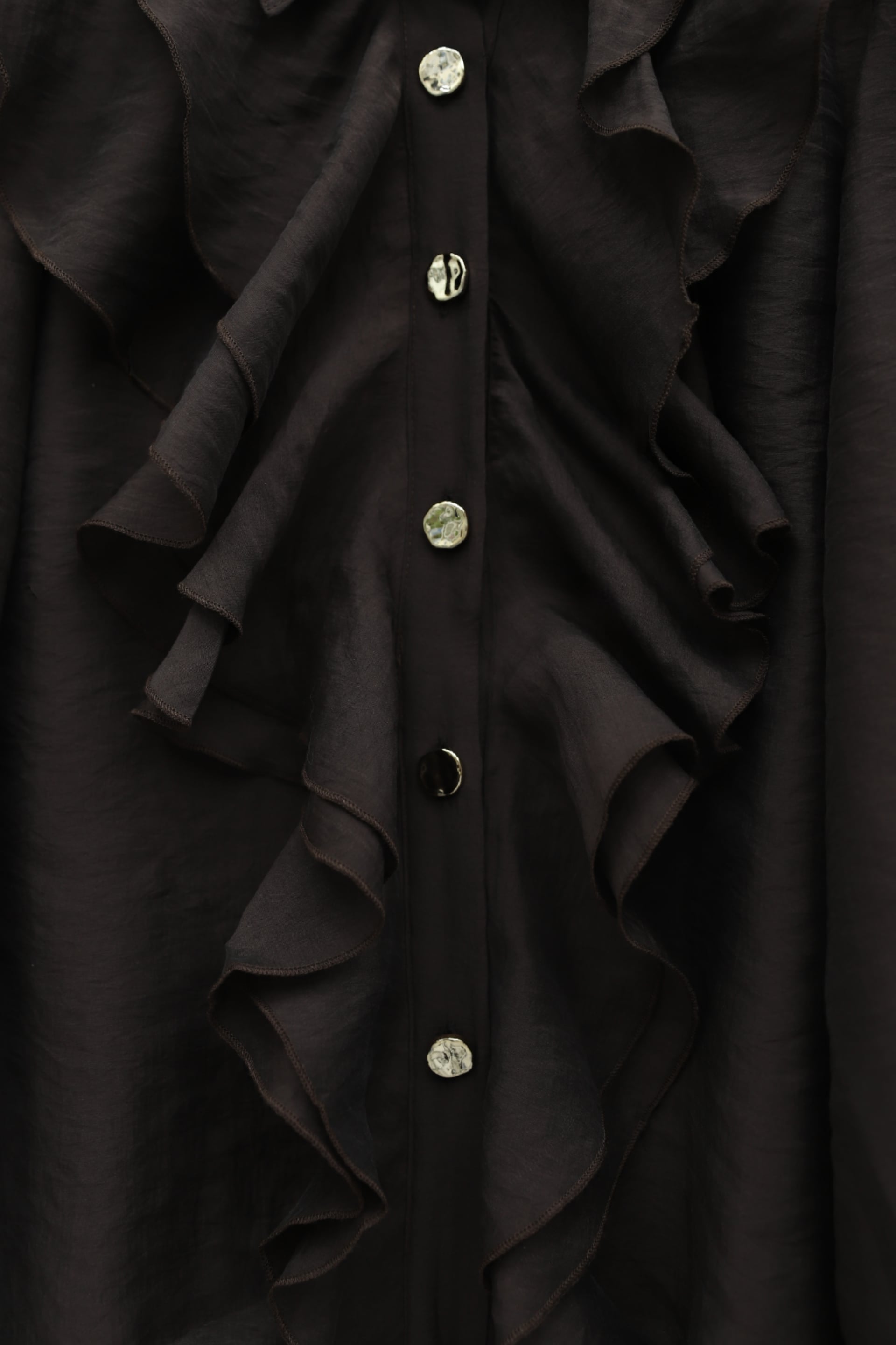Ruffled Front Long Sleeve Blouse and A-Line Skirt Two-Piece Set in Brown - Podyumplus - by Peralane - photo 3