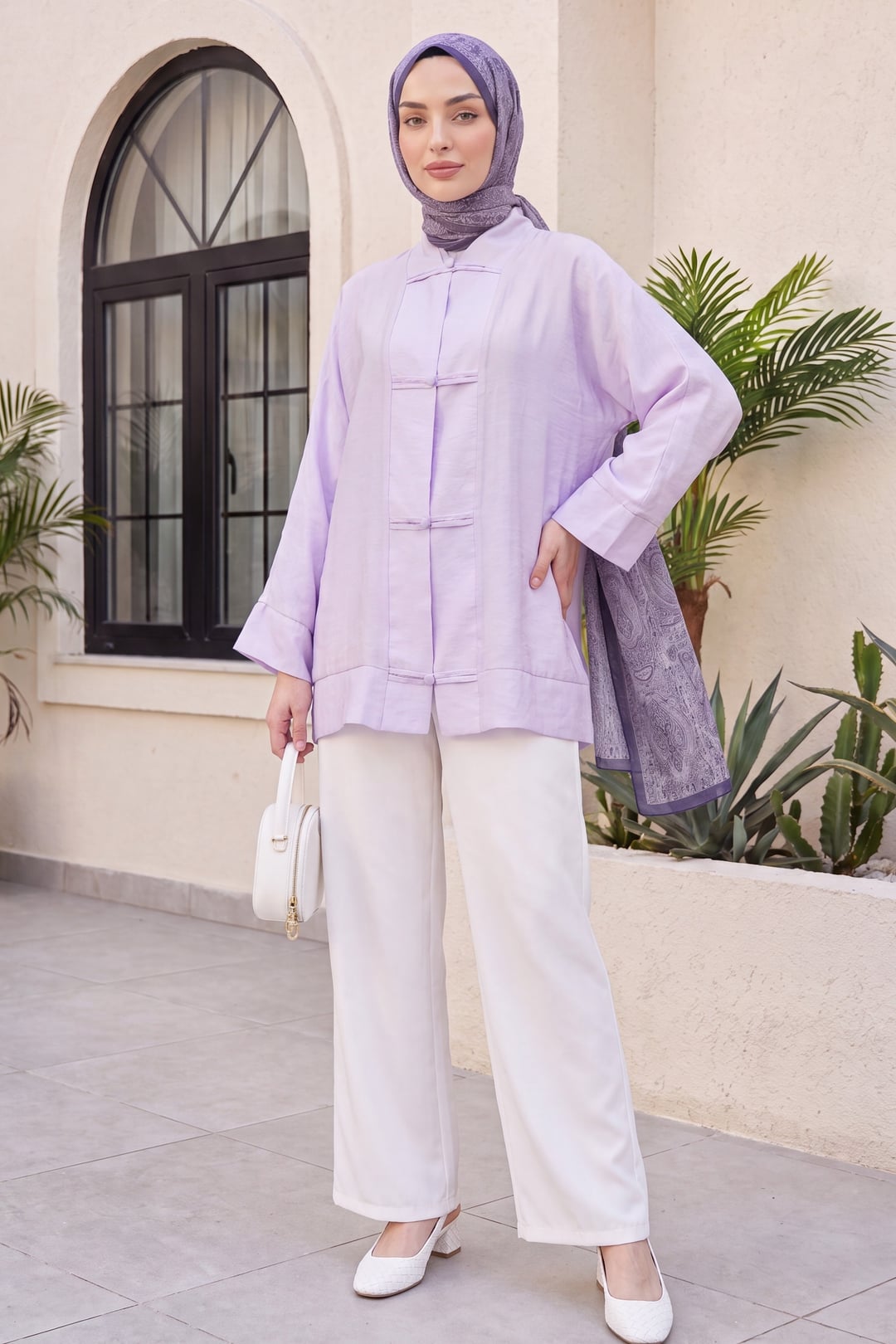 Lavender Oversized Kimono with Mandarin Collar and Frog Button Closures - Podyumplus - by Peralane - photo 3