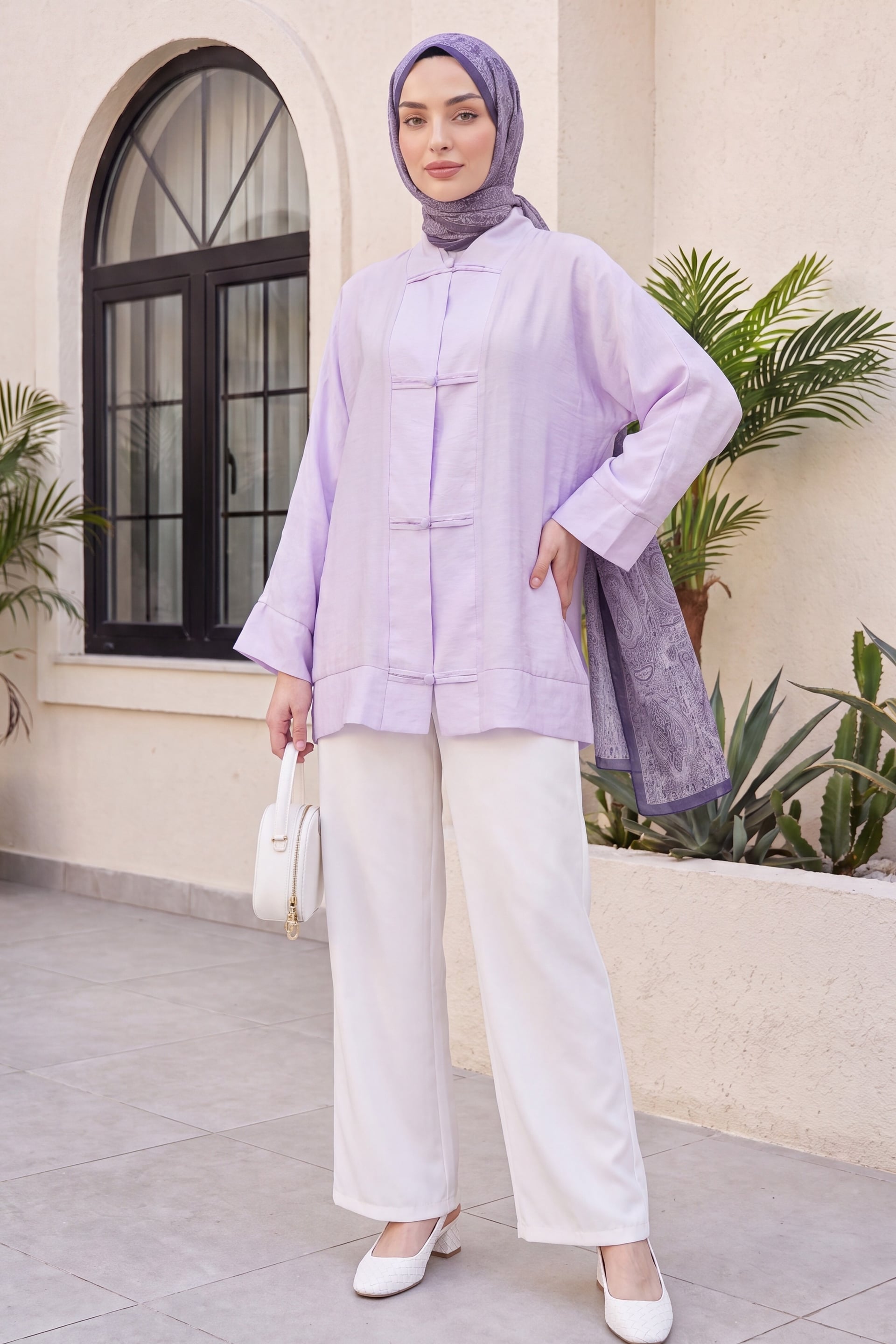 Lavender Oversized Kimono with Mandarin Collar and Frog Button Closures - Podyumplus - by Peralane - photo 3