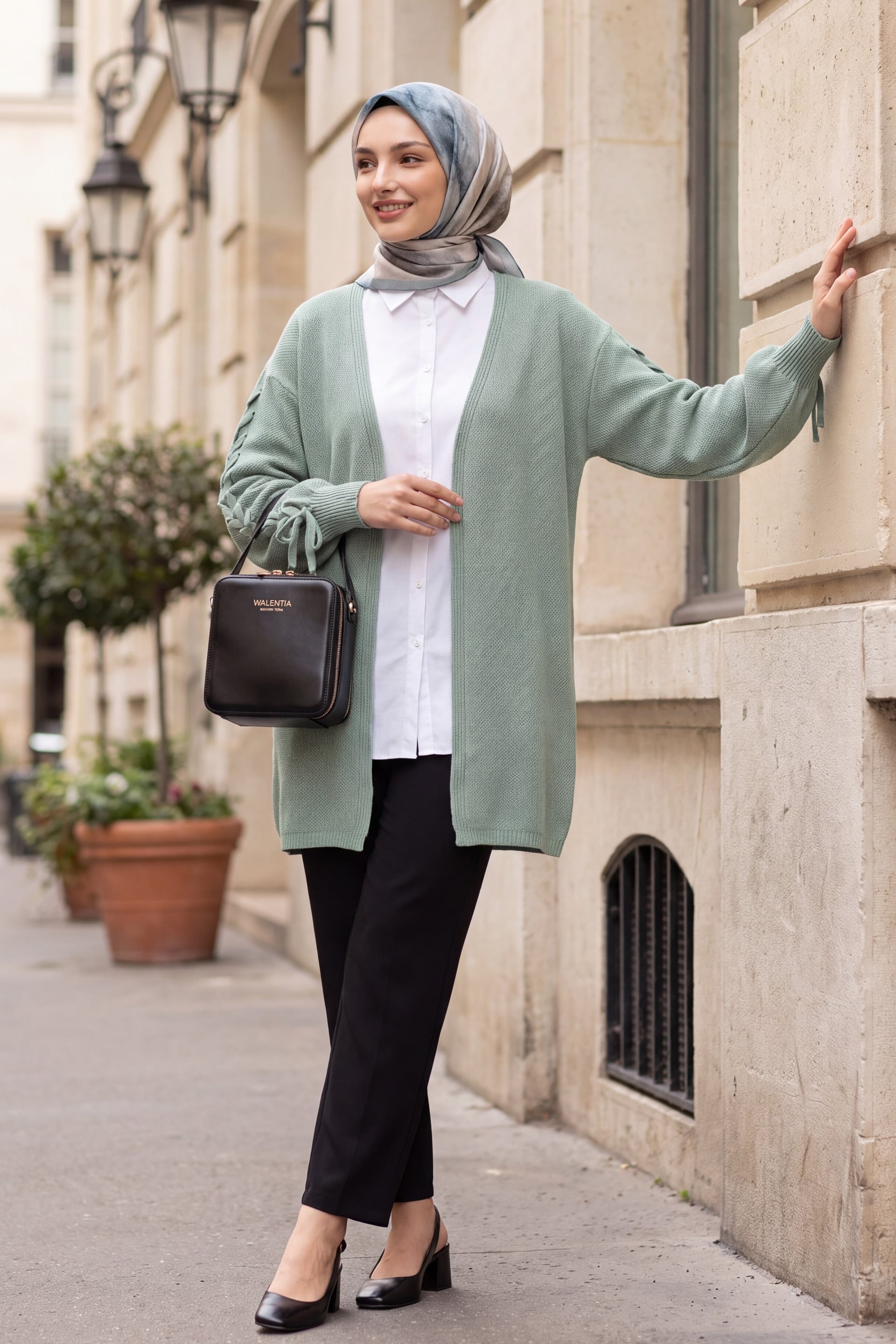 Slouchy Cable Knit Cardigan in Sea Green - Podyumplus - by Peralane - photo 5