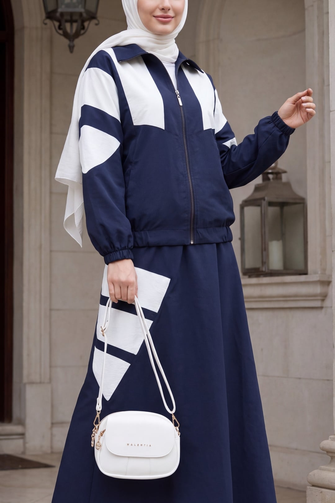 Navy Shirt Collar Striped Two-Piece Skirt Set with Pockets - Podyumplus - by Peralane