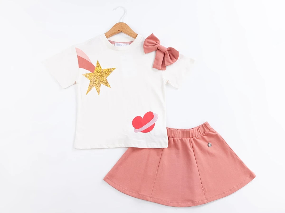 Girls' Bow Embroidered T-Shirt and Skirt Set - Comix - by Peralane