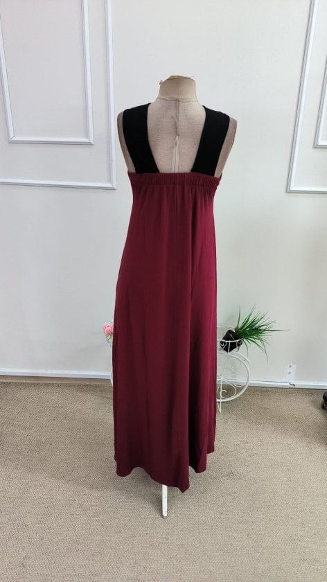 Women's Two-Tone Long Viscose Maxi Dress with Front Cross Detail - Janes - by Peralane - photo 5