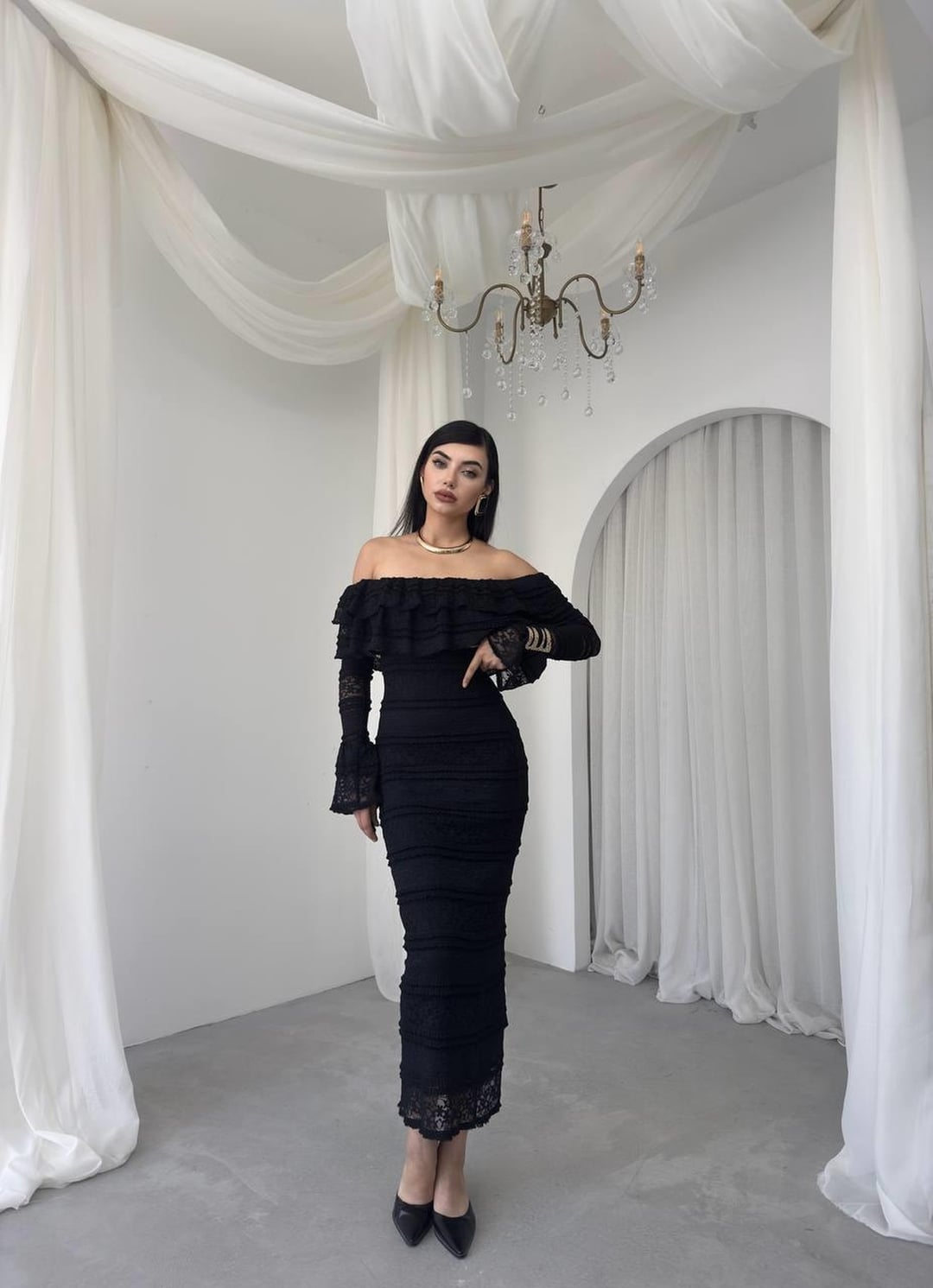Vova Off-Shoulder Lace Dress - Black - Etika - by Peralane - photo 5
