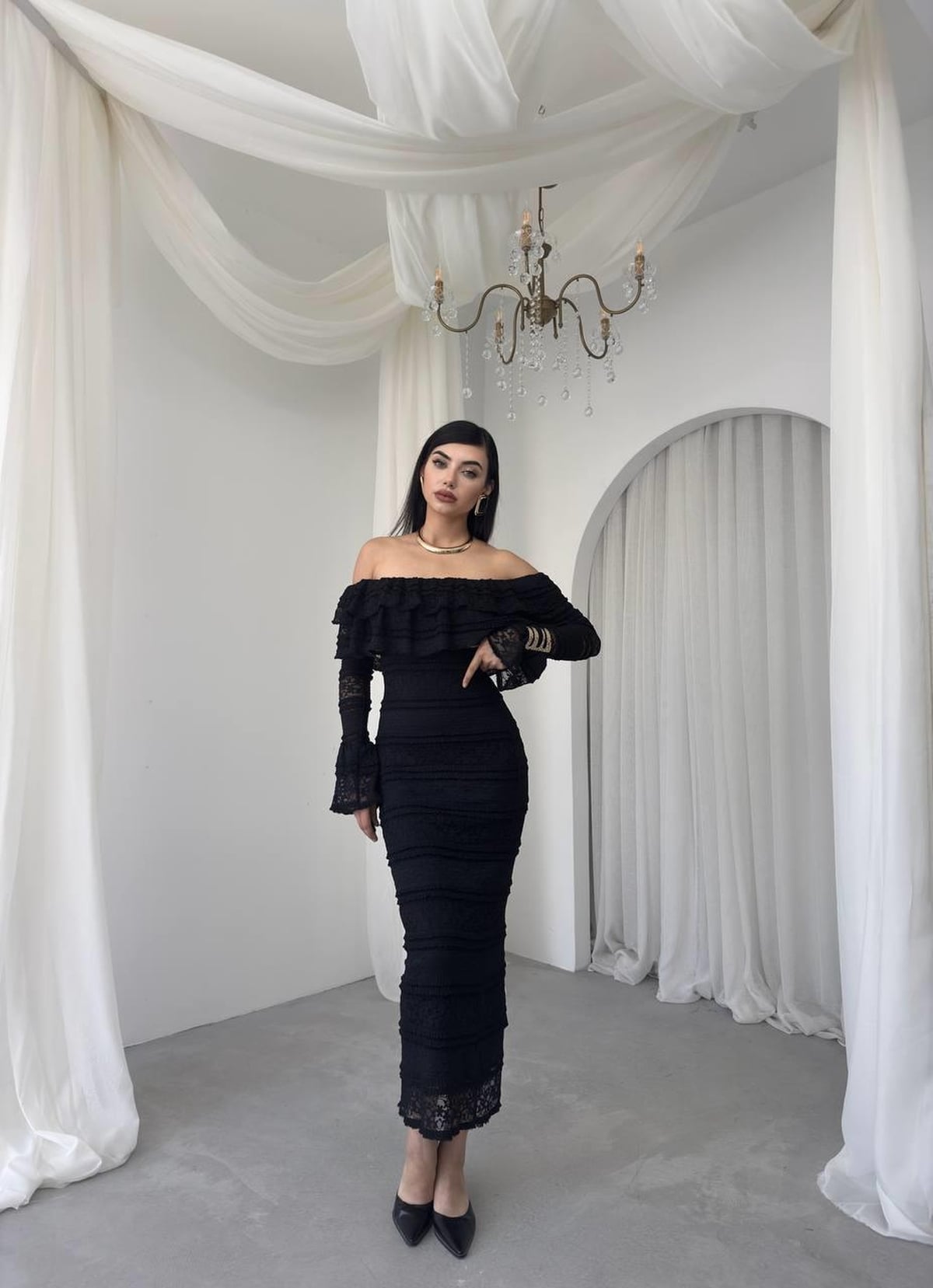 Vova Off-Shoulder Lace Dress - Black - Etika - by Peralane - photo 5