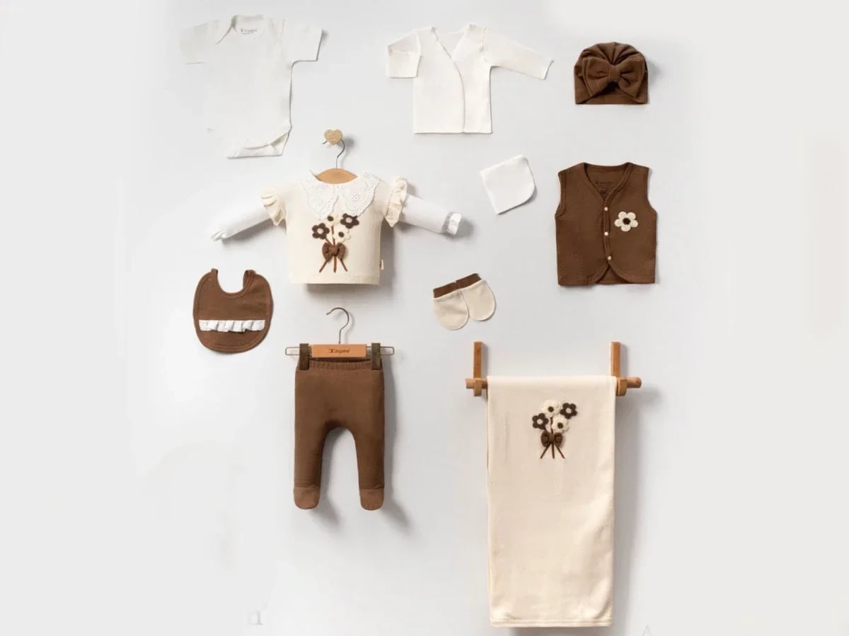 Floral Applique Lace Girl's 10-Piece Hospital Exit Bodysuit Set - Cayzen - by Peralane