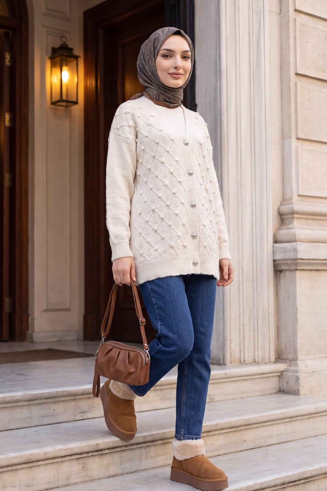 Embroidered Pompom Detail Buttoned Knit Cardigan - Stone Color - Podyumplus - by Peralane - photo 4