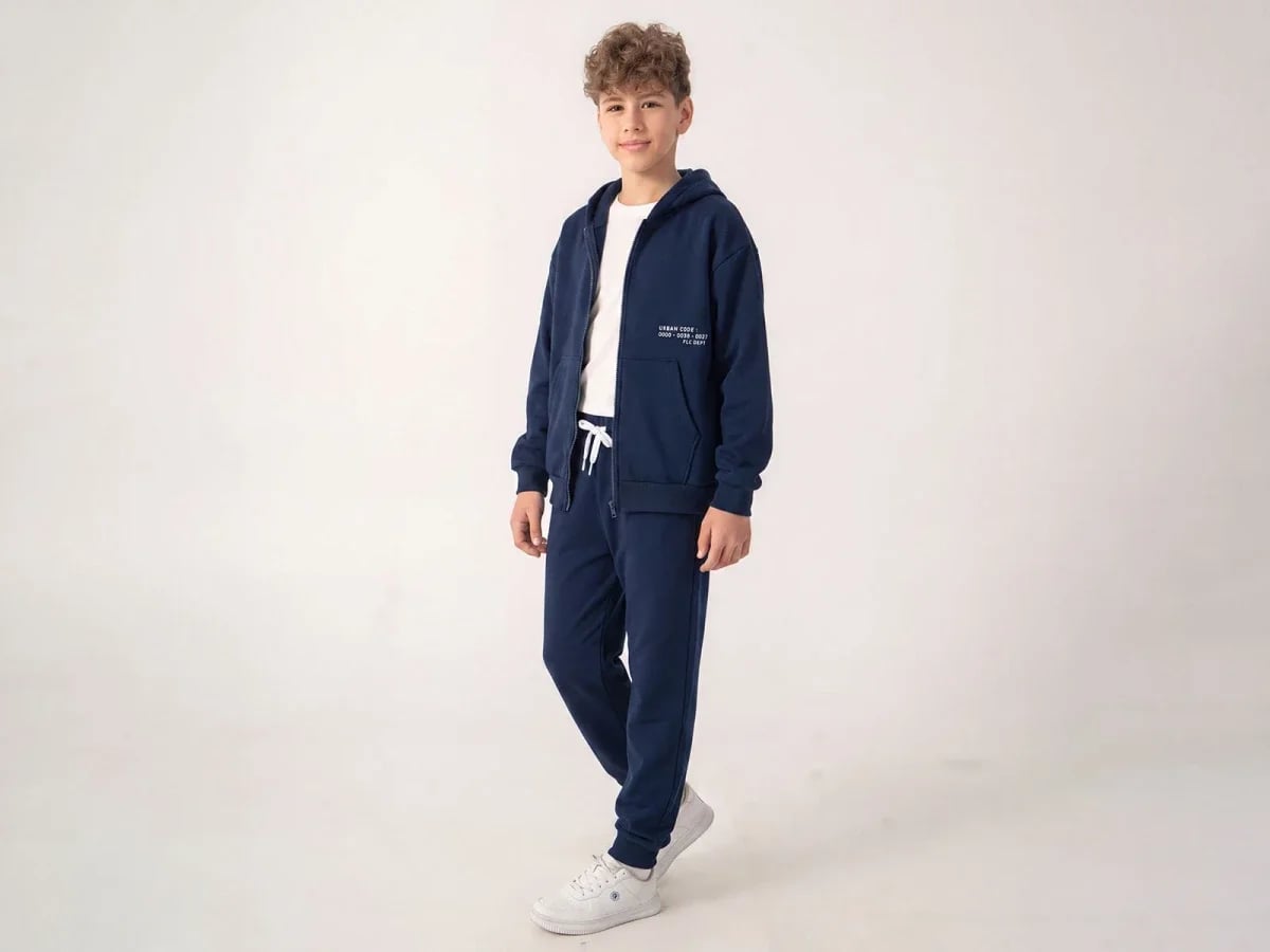 Boys' Zip-Up Hoodie and Trousers Set - Navy Blue - Ruhat Kids - by Peralane