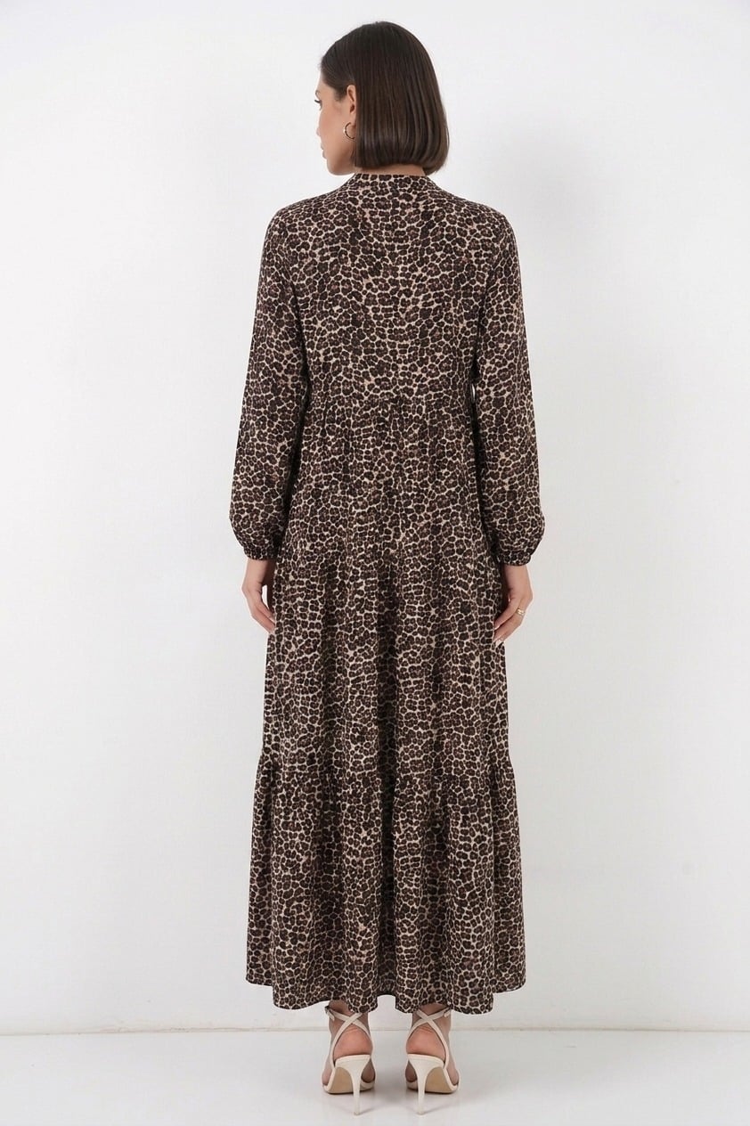 Long Sleeve Tiered Leopard Print Modest Dress - Bigdart - by Peralane - photo 4