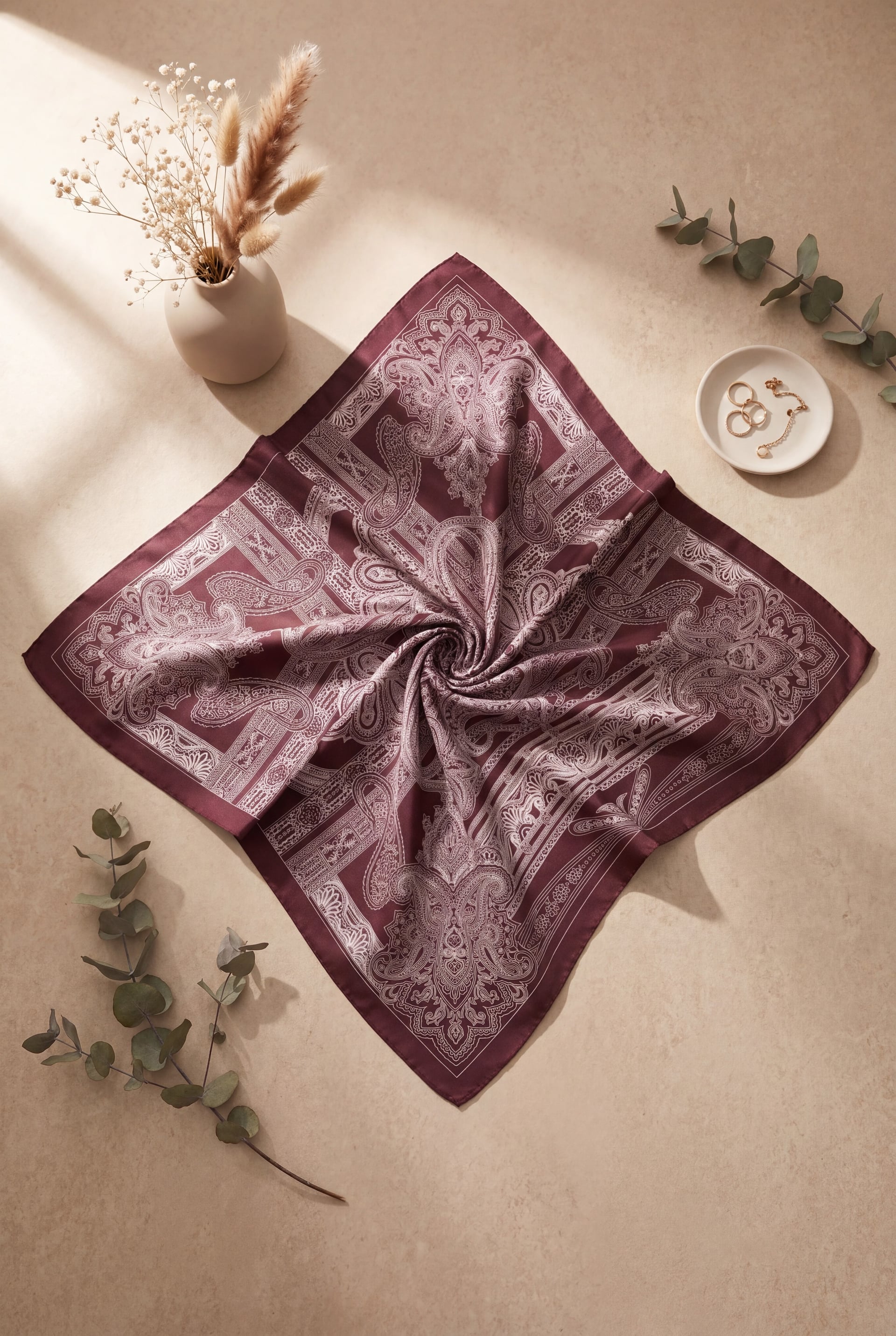 Rayon Scarf with Sketch Print - Burgundy - Podyumplus - by Peralane