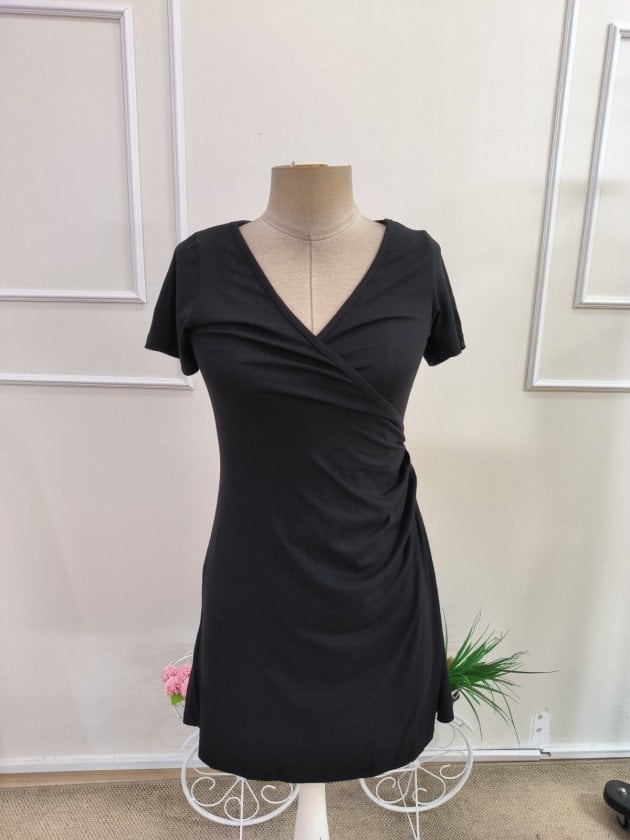 Women's Short-Sleeved Deep V-Neck Short Viscose Dress - Janes - by Peralane - photo 5