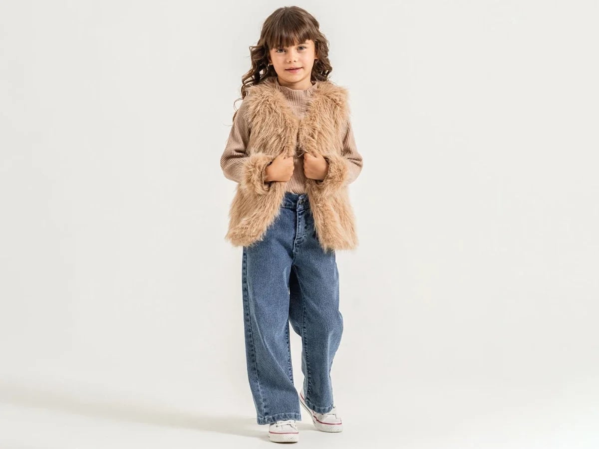 Girls' Striped Three-Piece Set with Faux Fur Vest - Pampal Kids - by Peralane