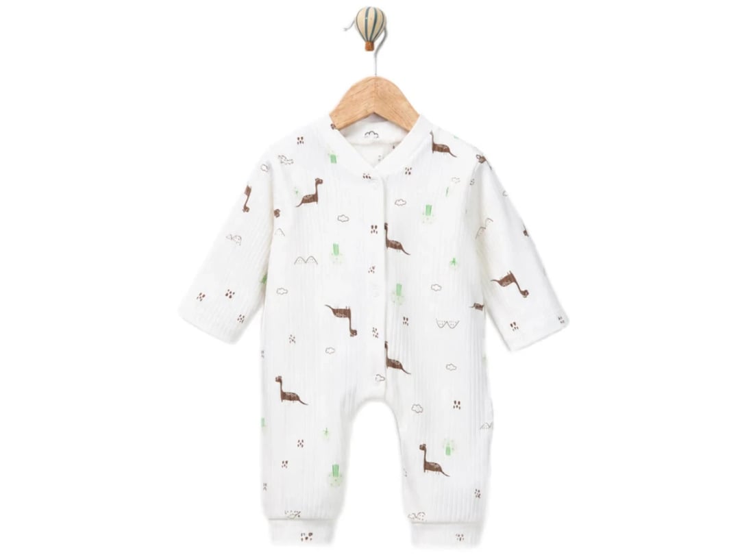 Dino Print Baby Romper with Feet - Brown - Supermini - by Peralane