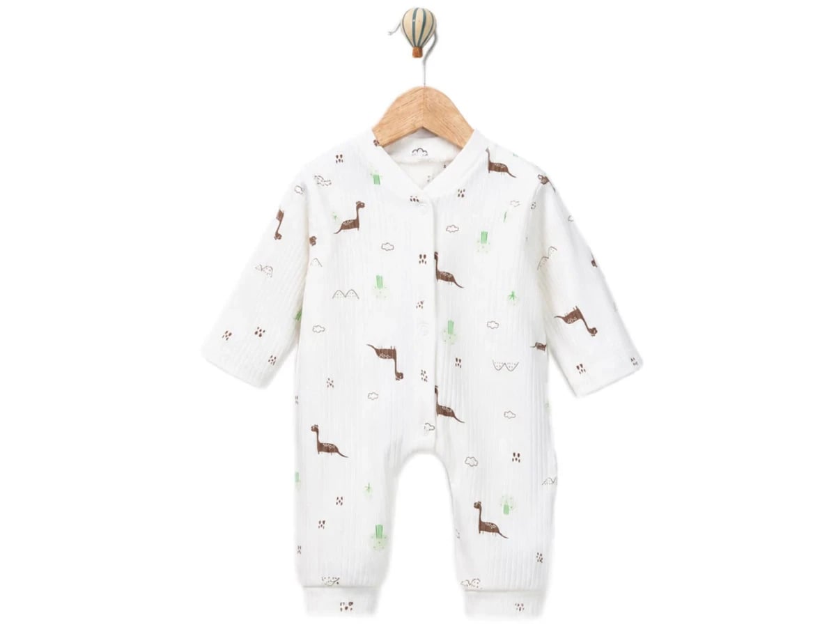 Dino Print Baby Romper with Feet - Brown - Supermini - by Peralane