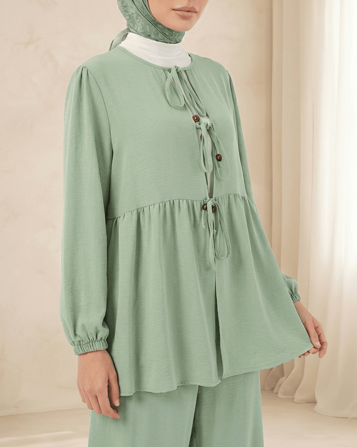 Women's Front Lace-Up Tunic and Wide-Leg Trouser Two-Piece Set in Mint - Bigdart - by Peralane - photo 2