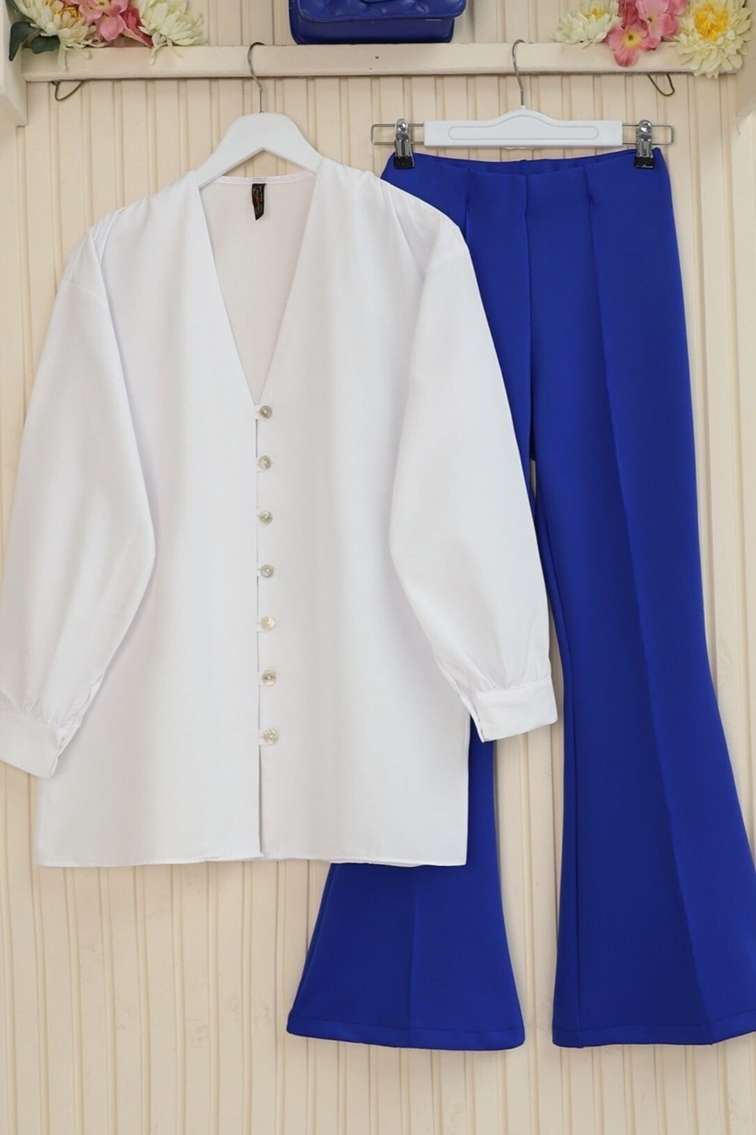 Spanish Flare Elastic Waist Stretch Trousers - Royal Blue - Podyumplus - by Peralane - photo 9