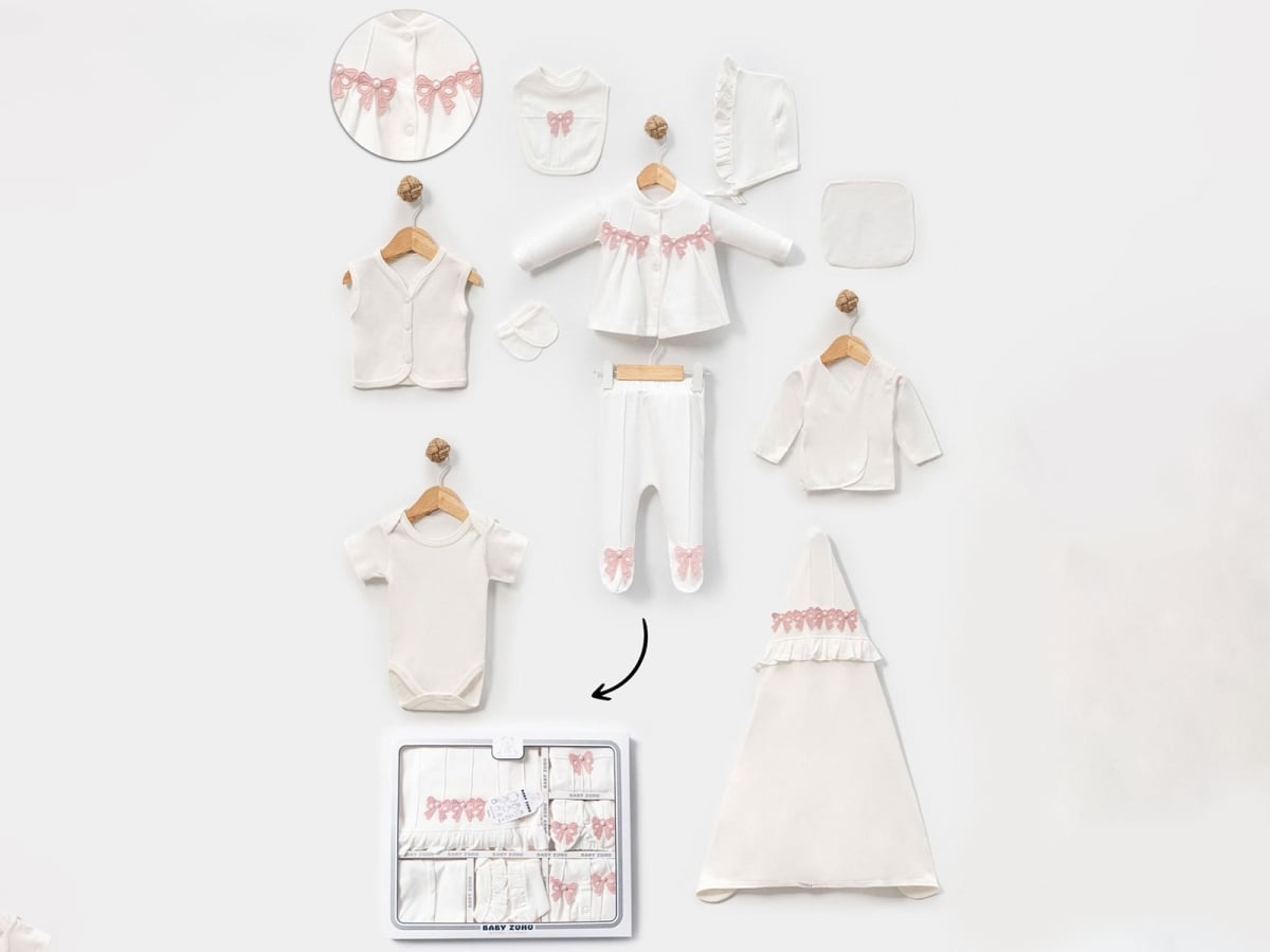 Bow Detail 10-Piece Newborn Girl Hospital Exit Set in Dusty Pink - Baby Zuhu - by Peralane