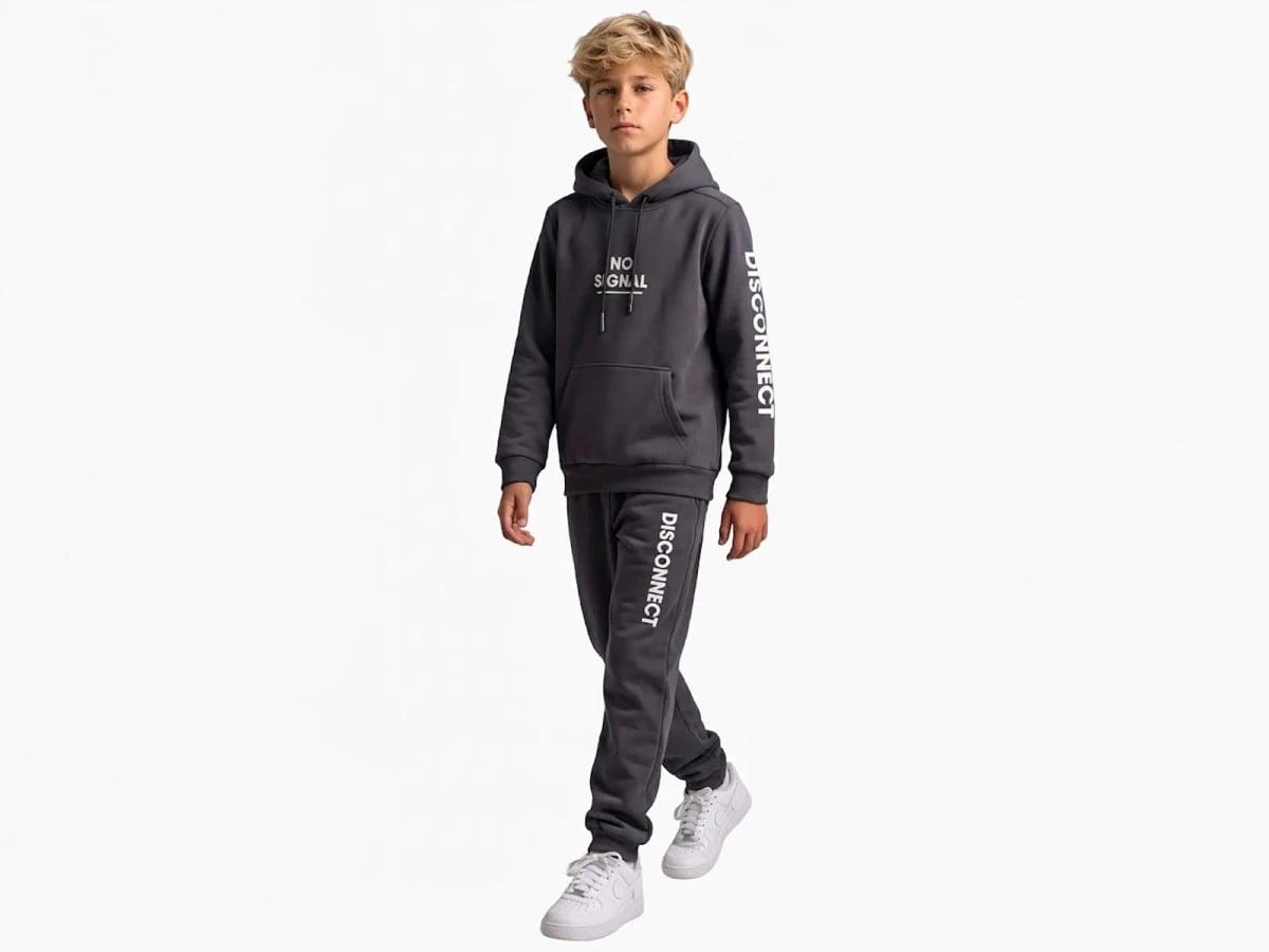 No Signal Printed Hooded Tracksuit Set for Boys (Ages 5-8) - Koska - by Peralane