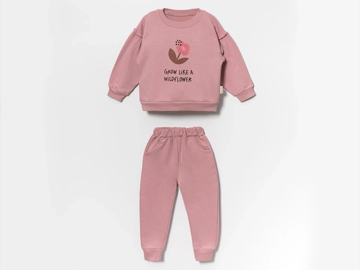 Girls' Cotton Sweatshirt and Trousers Set - Dusty Rose - Vovido - by Peralane