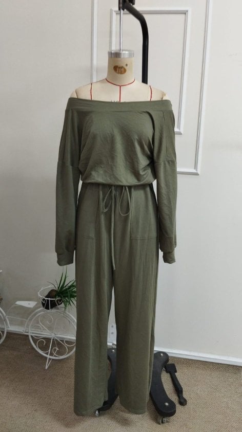 Women's Modanna Neck Drawstring Waist Jumpsuit with V-Neck Back, Olive Green - Janes - by Peralane - photo 5