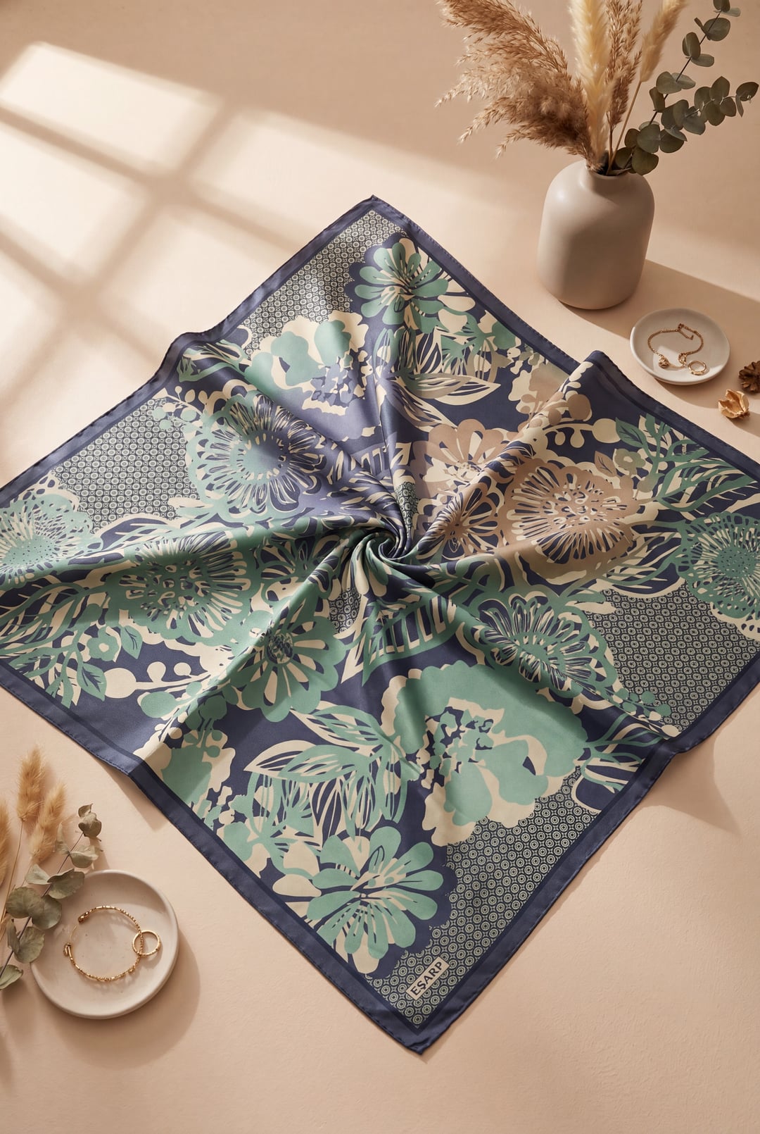 Botanical Print Rayon Square Scarf - Mint - Podyumplus - by Peralane