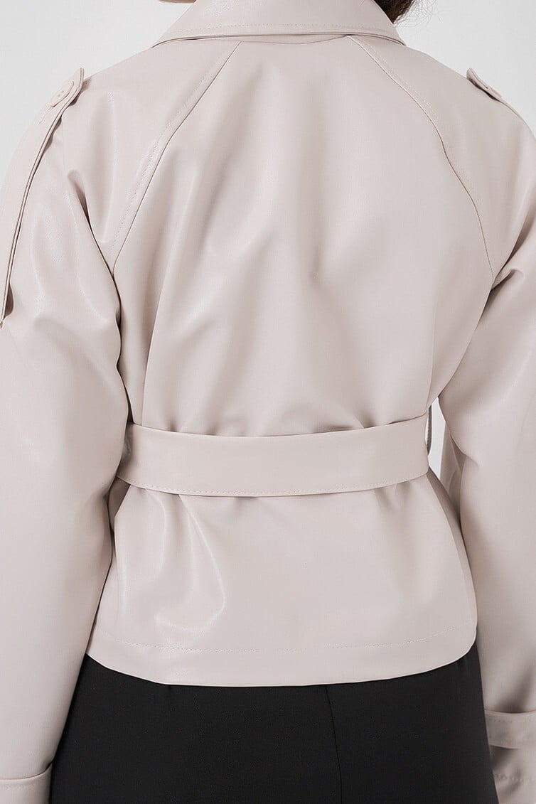 Women's Belted Faux Leather Jacket - Ecru - Bigdart - by Peralane - photo 6