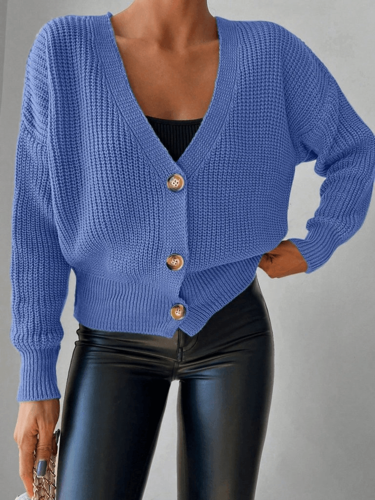 Blue Knit Cardigan with Button Front - Janes - by Peralane