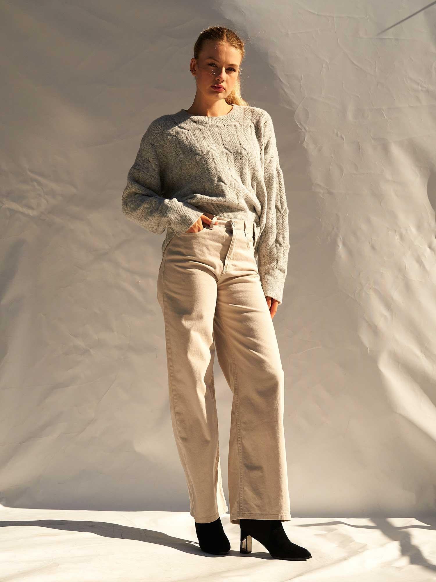 Light Grey Cable Knit Sweater - Lefon - by Peralane - photo 4