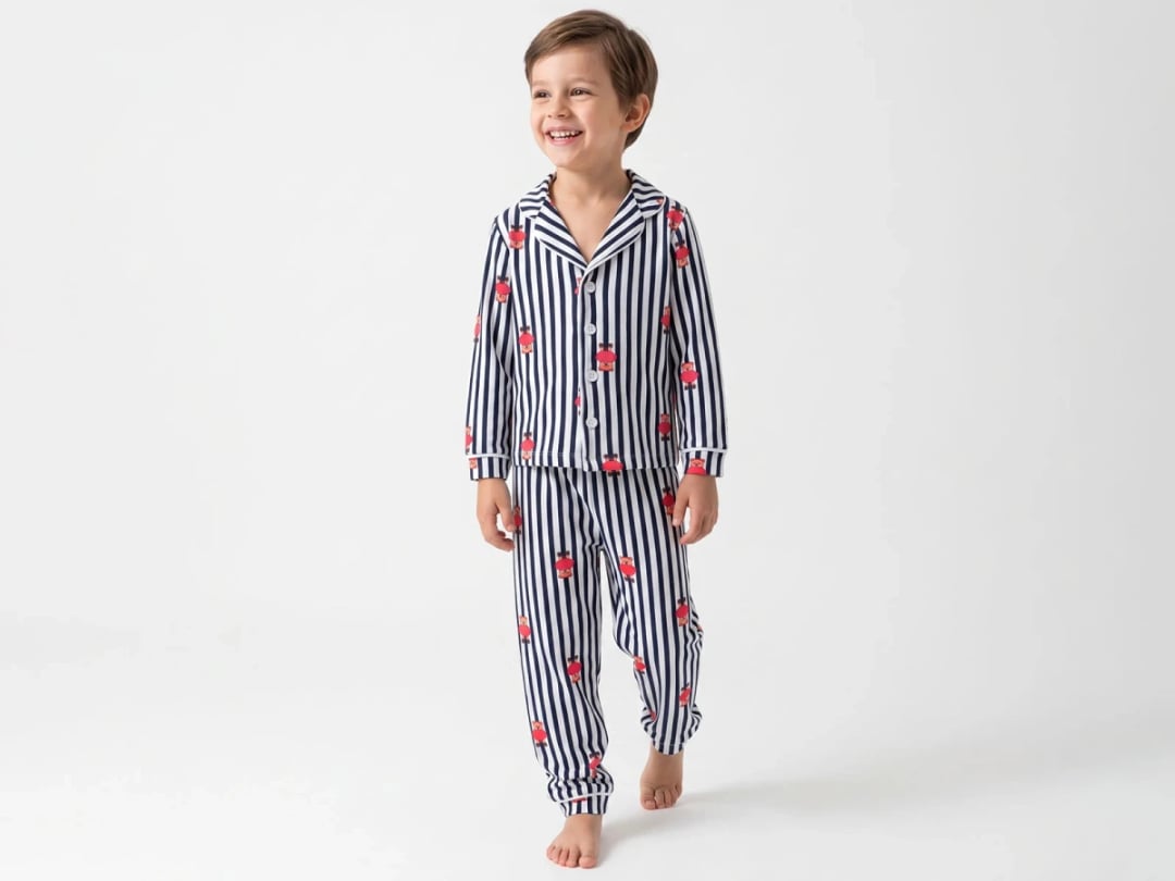Striped Button-Up Collar Boys' Pyjama Set with Strawberry Print - Dolas - by Peralane