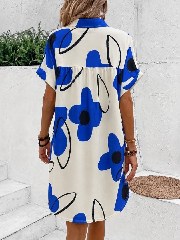 Women's Short-Sleeve Collared Floral Print Shirt Dress - Janes - by Peralane - photo 4