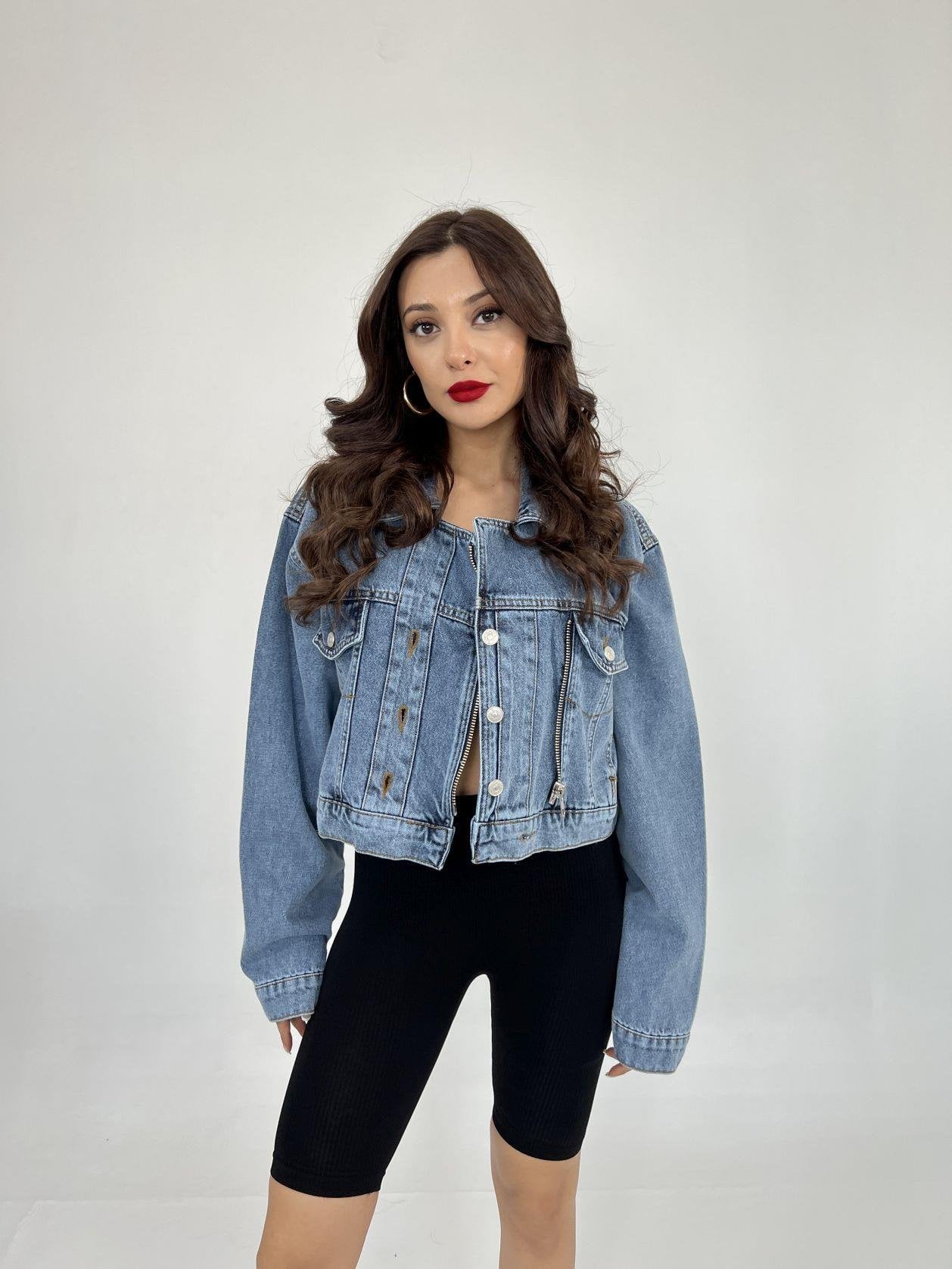 Women's Blue Denim Jacket with Zip Front - Fame - by Peralane - photo 4