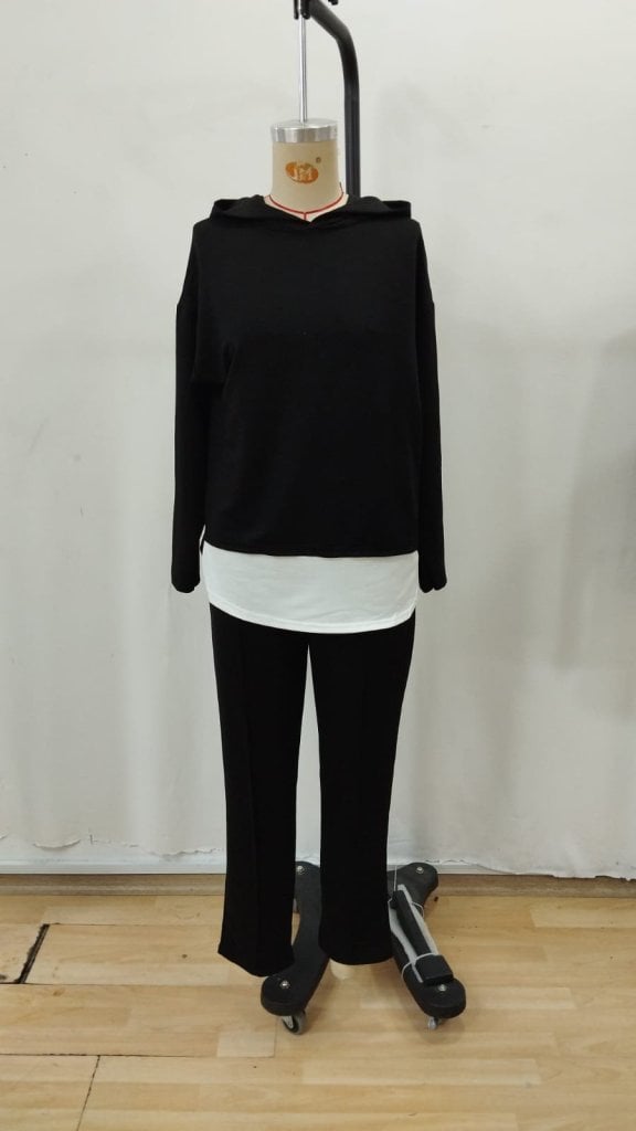 Women's Long Sleeve Hooded Drawstring Viscose Two-Thread Top and Trousers Two-Piece Set, 30930 - Janes - by Peralane - photo 5