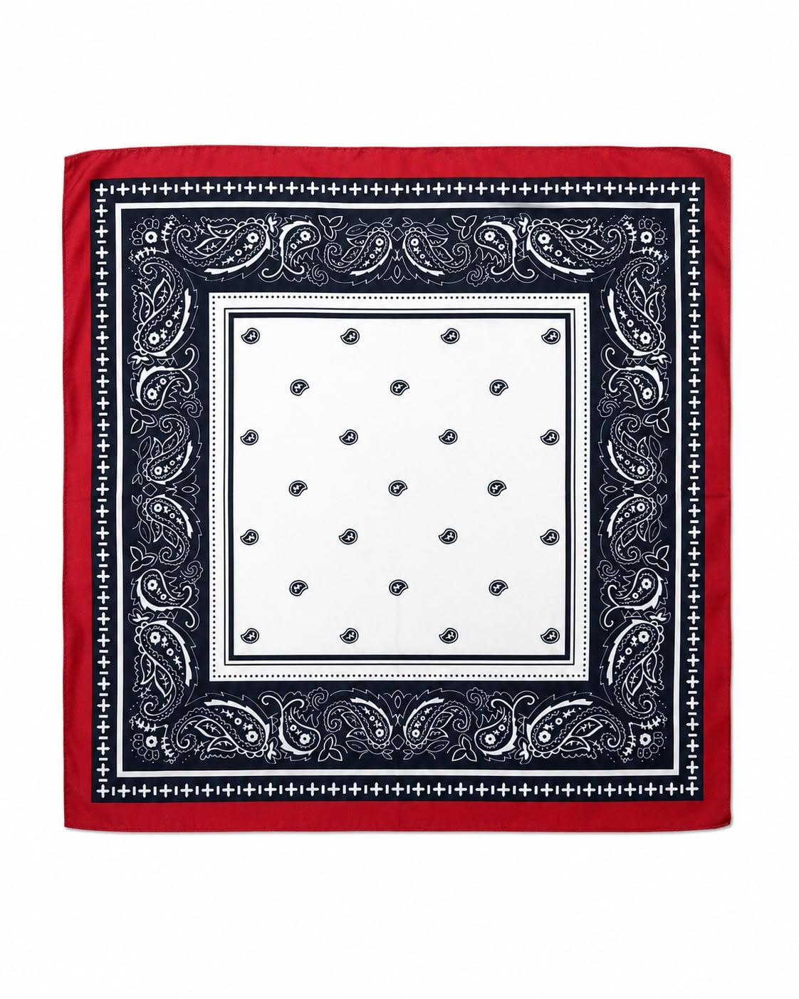 Navy Blue Satin Bandana Scarf with Red Border – 70x70 cm - Nesvay - by Peralane - photo 4