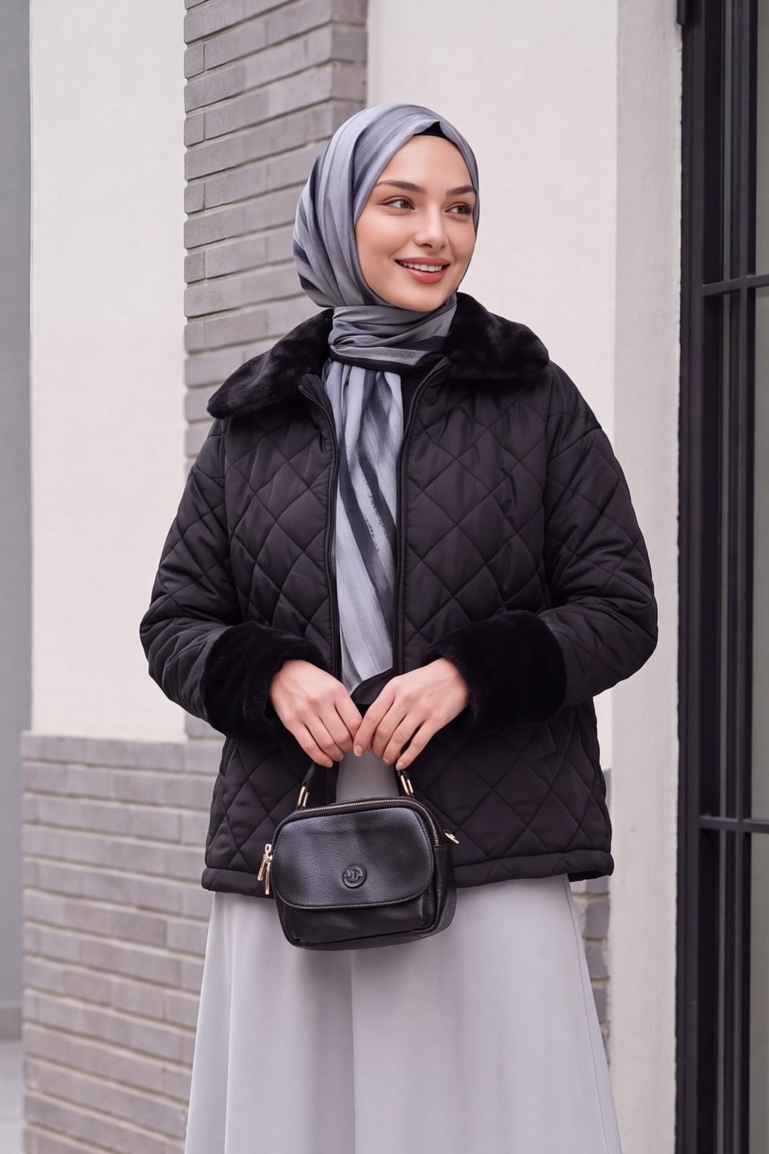 Black Quilted Jacket with Faux Fur Trim - Bigdart - by Peralane - photo 3