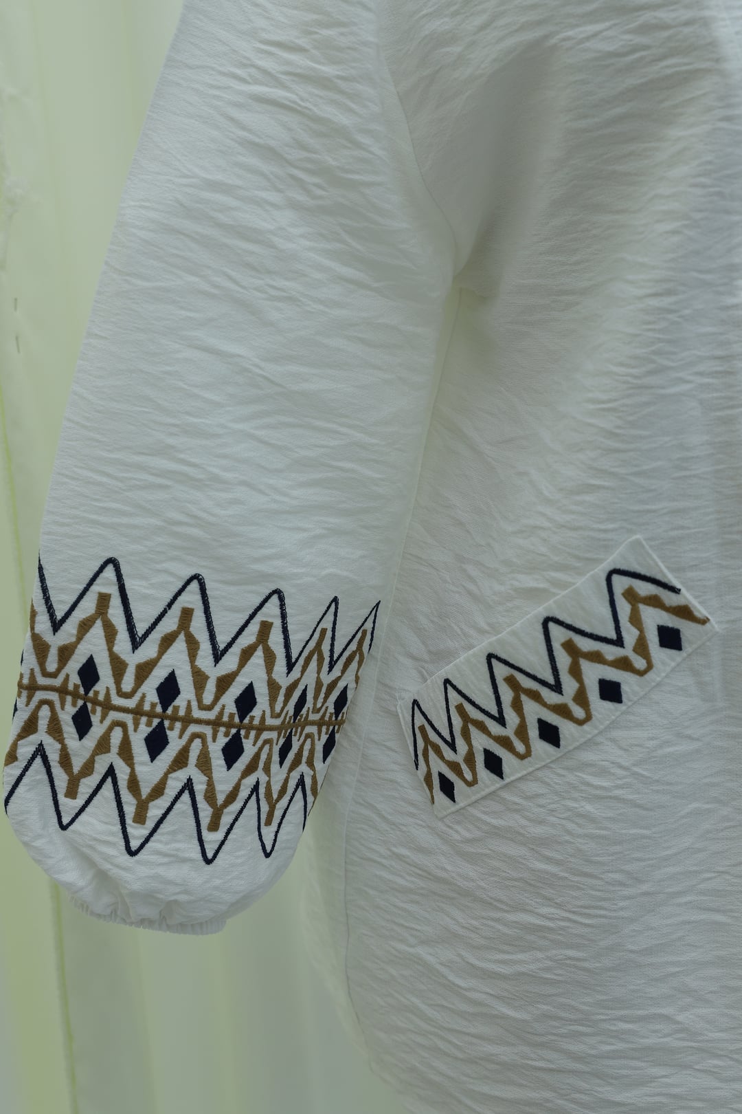 Embroidered Sleeve, Elastic Cuff, Belt Detail Linen Kimono - White - Podyumplus - by Peralane - photo 8